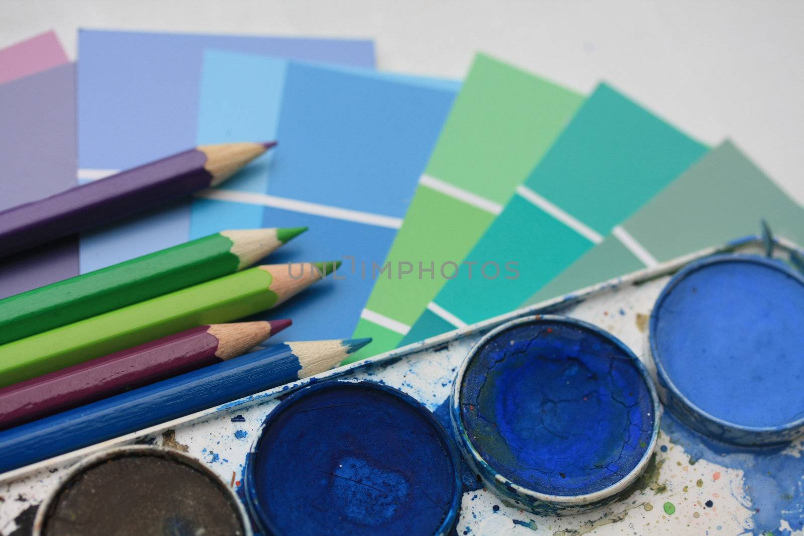 Collection of color samples, water colors and pencils by studioportosabbia