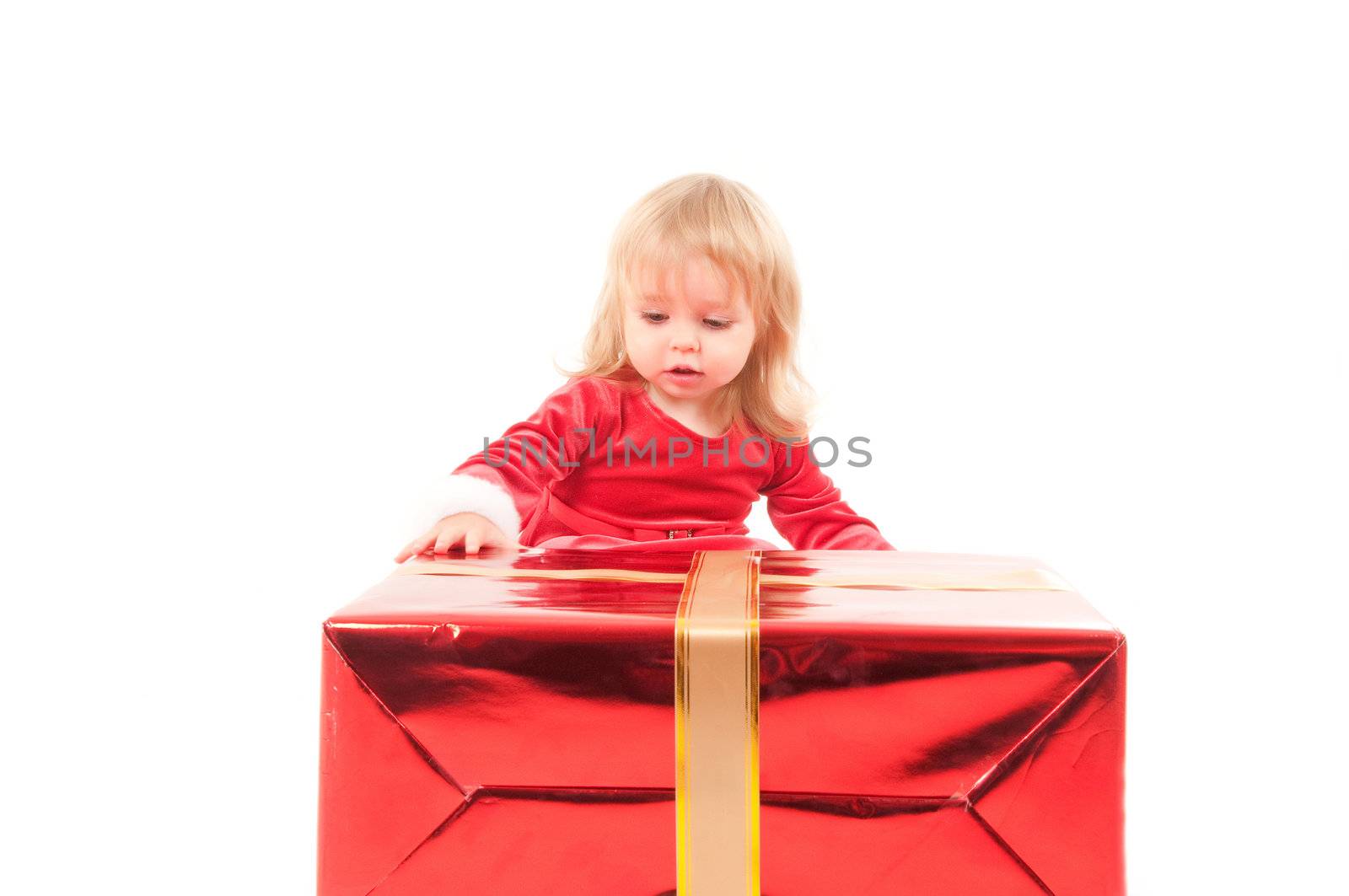 Little christmas baby girl isolated on white