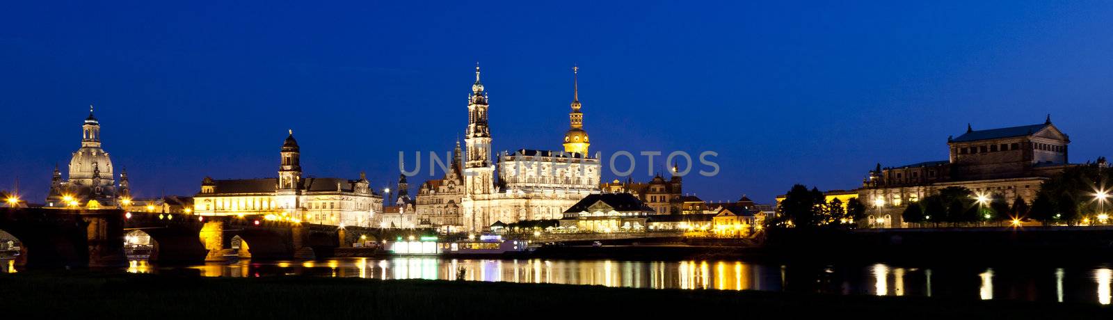An image of the famous city Dresden by night in Germany