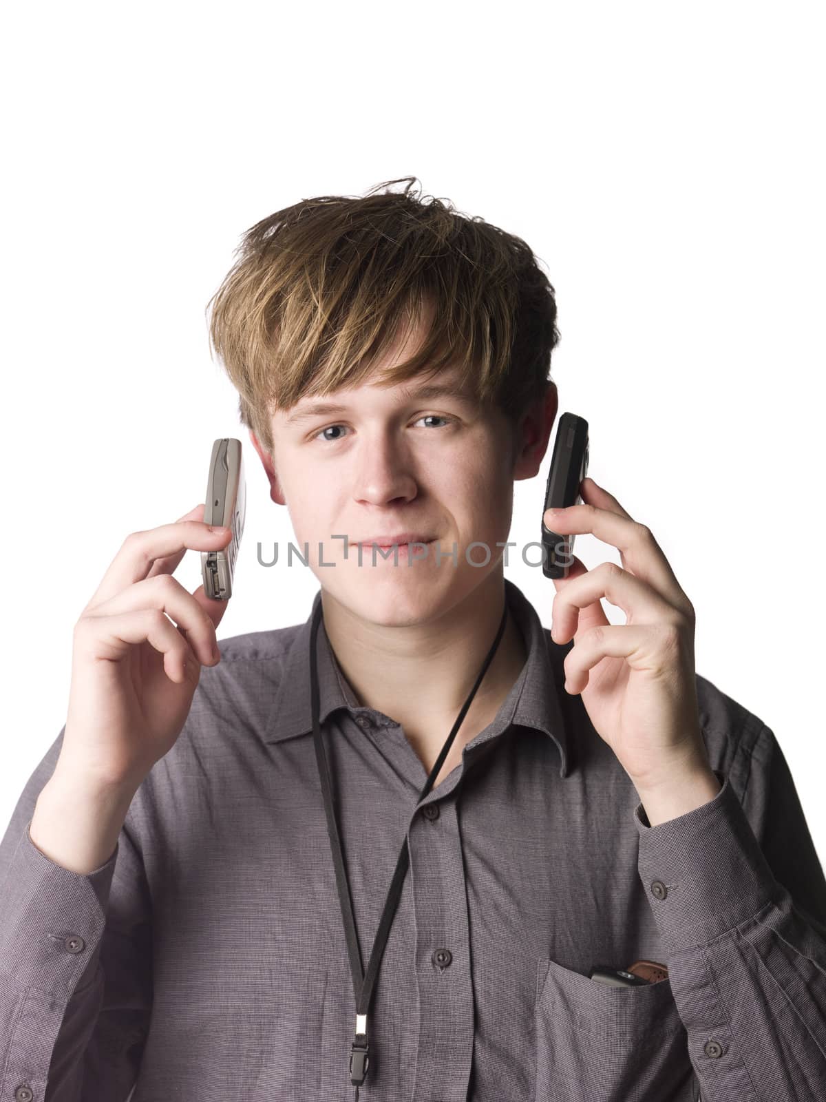 Man with two cellphones