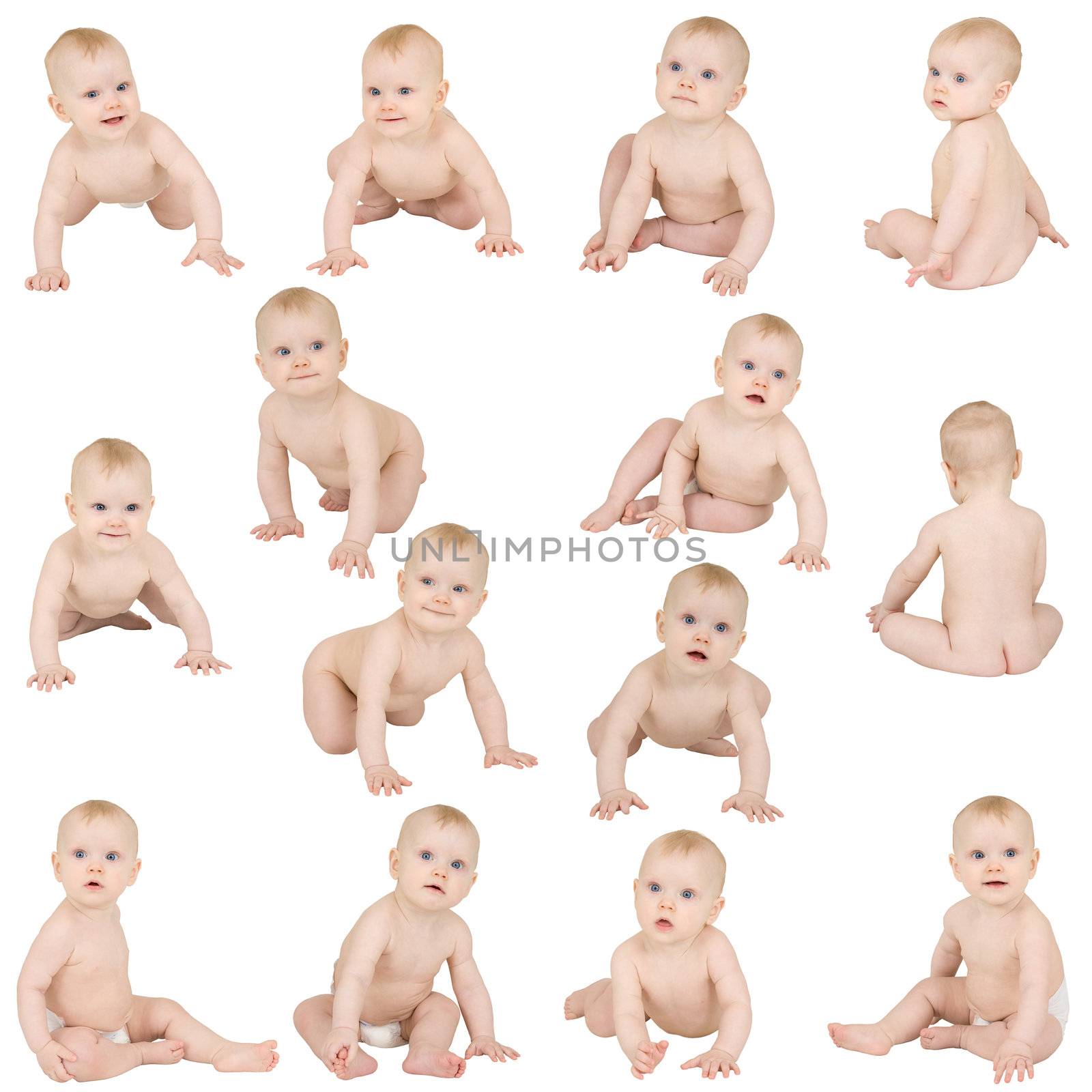 Collection of creeping beautiful kids it is isolated on a white background