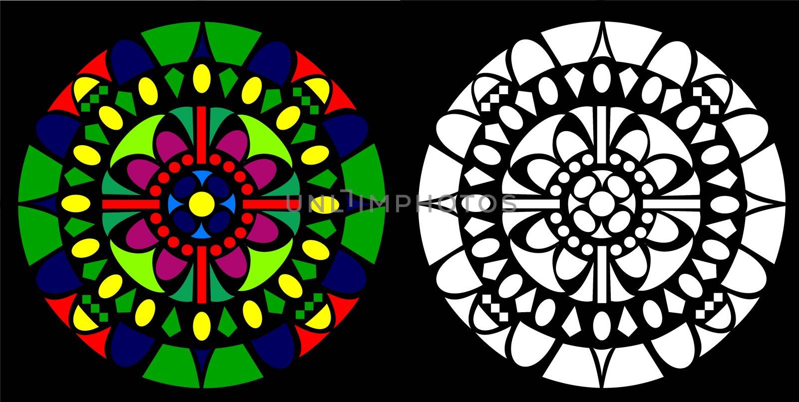 simple mandala with and without colors