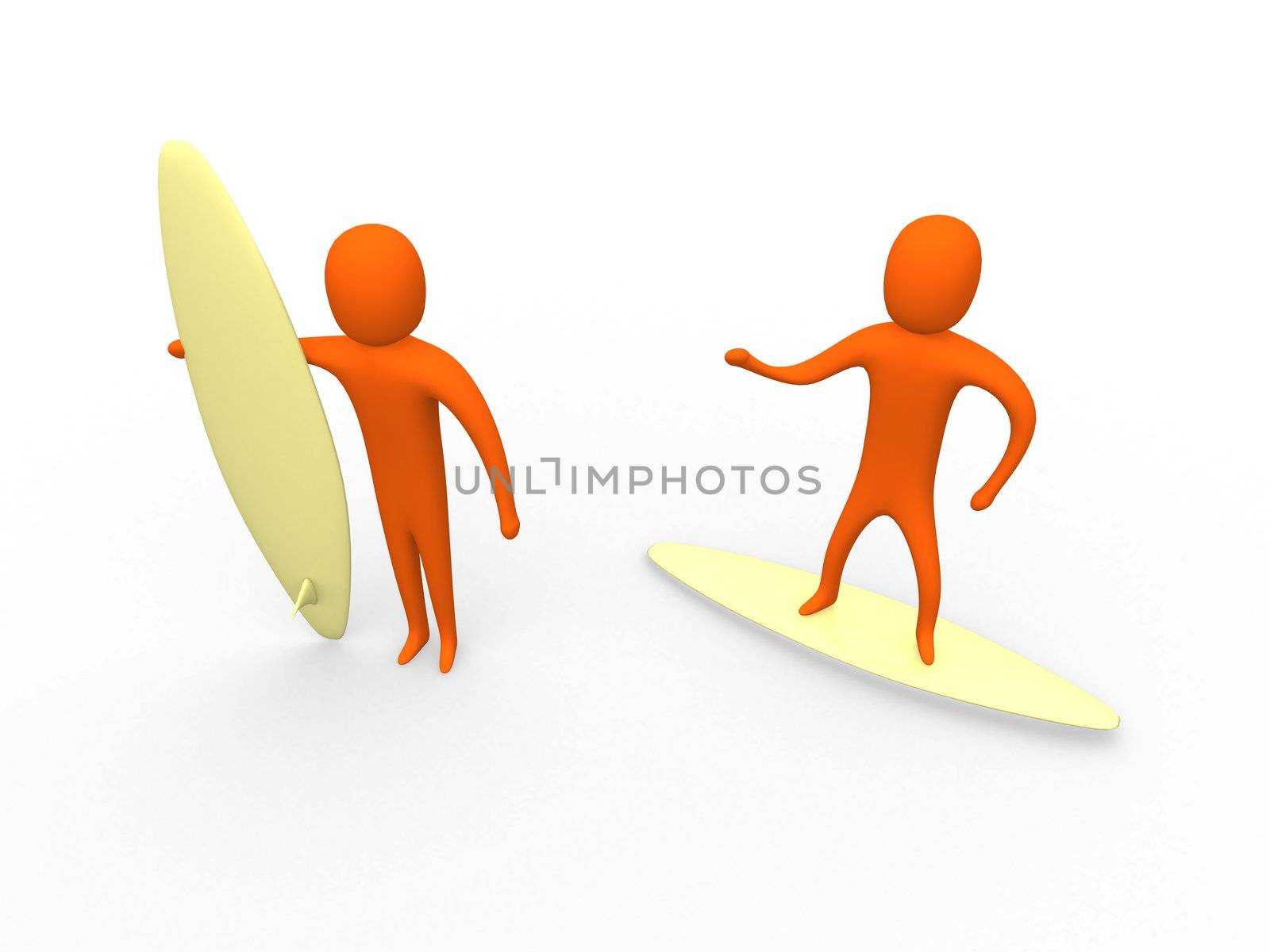 3d people on surf boards.