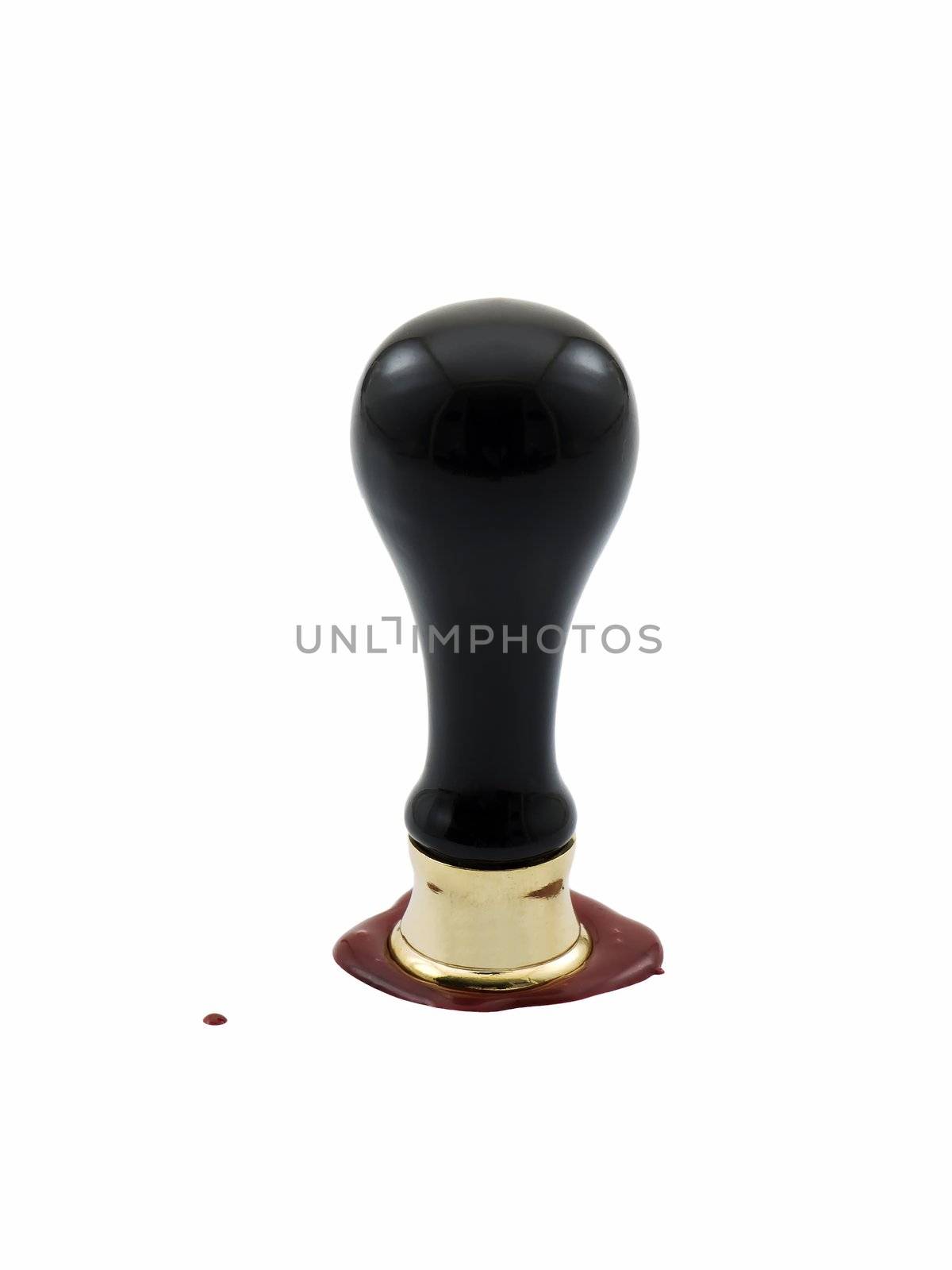 Wax seal being applied with stamper, isolated on white