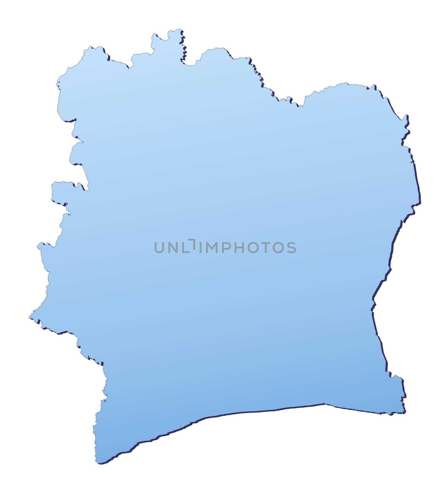 Cote DIvoire map filled with light blue gradient. High resolution. Mercator projection.