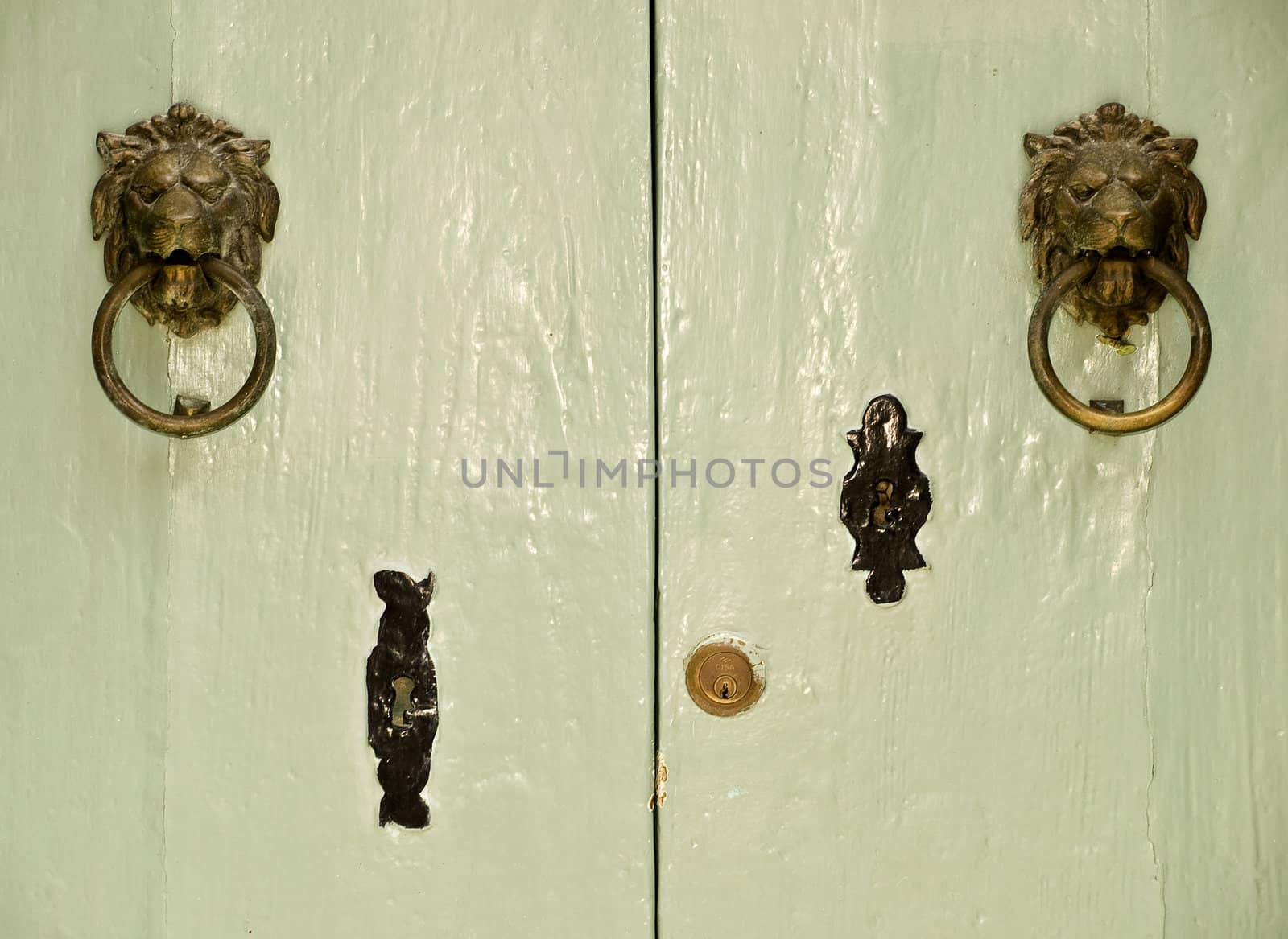 Authentic medieval lock and fittings on a door in Mdina on the island of Malta