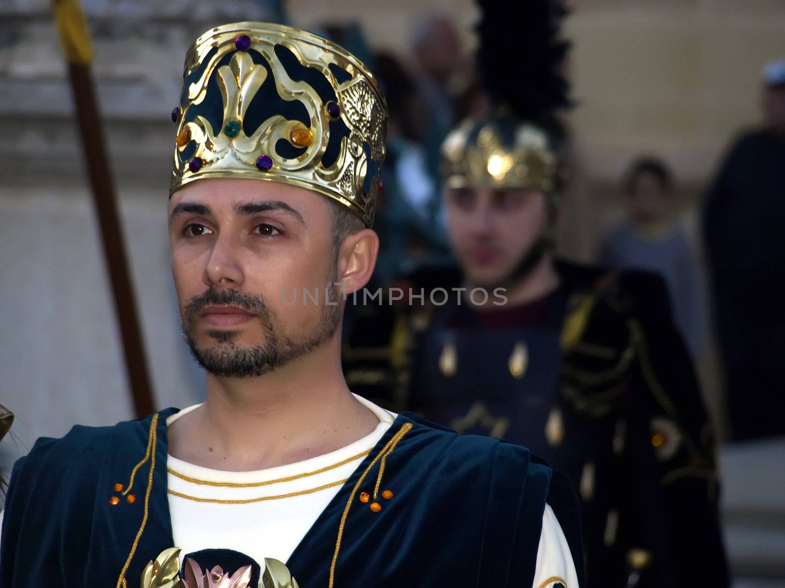 People dressed up as Egyptian rulers during reenactment of Biblical times  