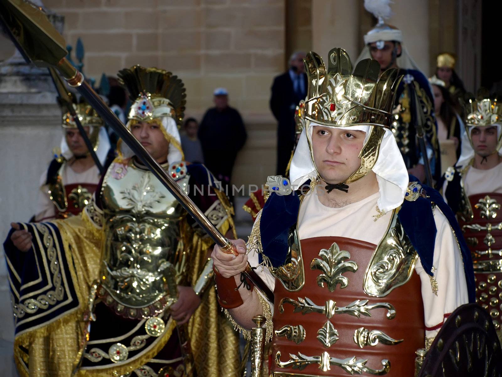 Man dressed up as a soldier of Herod during Biblical times  