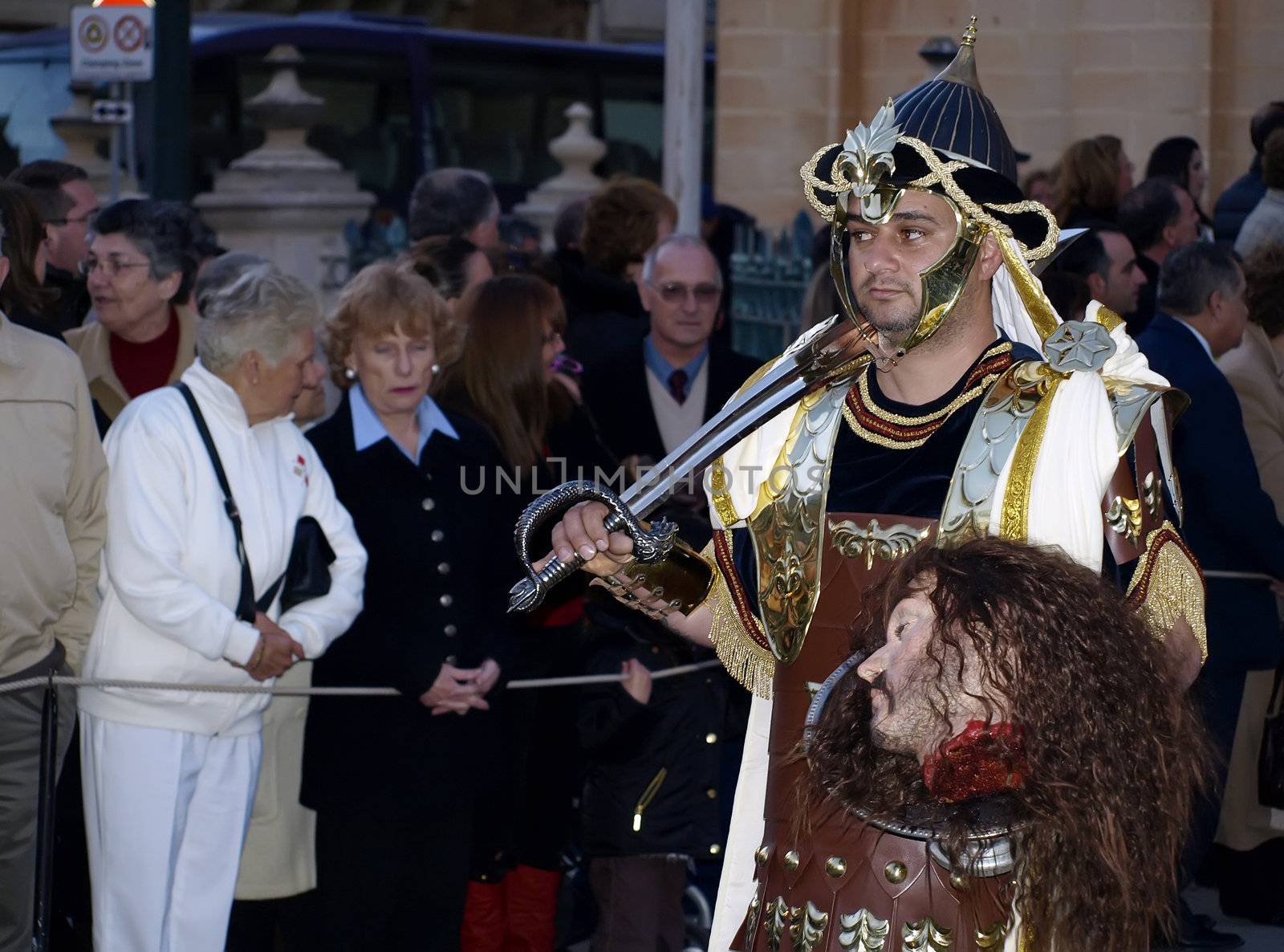 Man dressed up as a soldier of Herod during Biblical times  