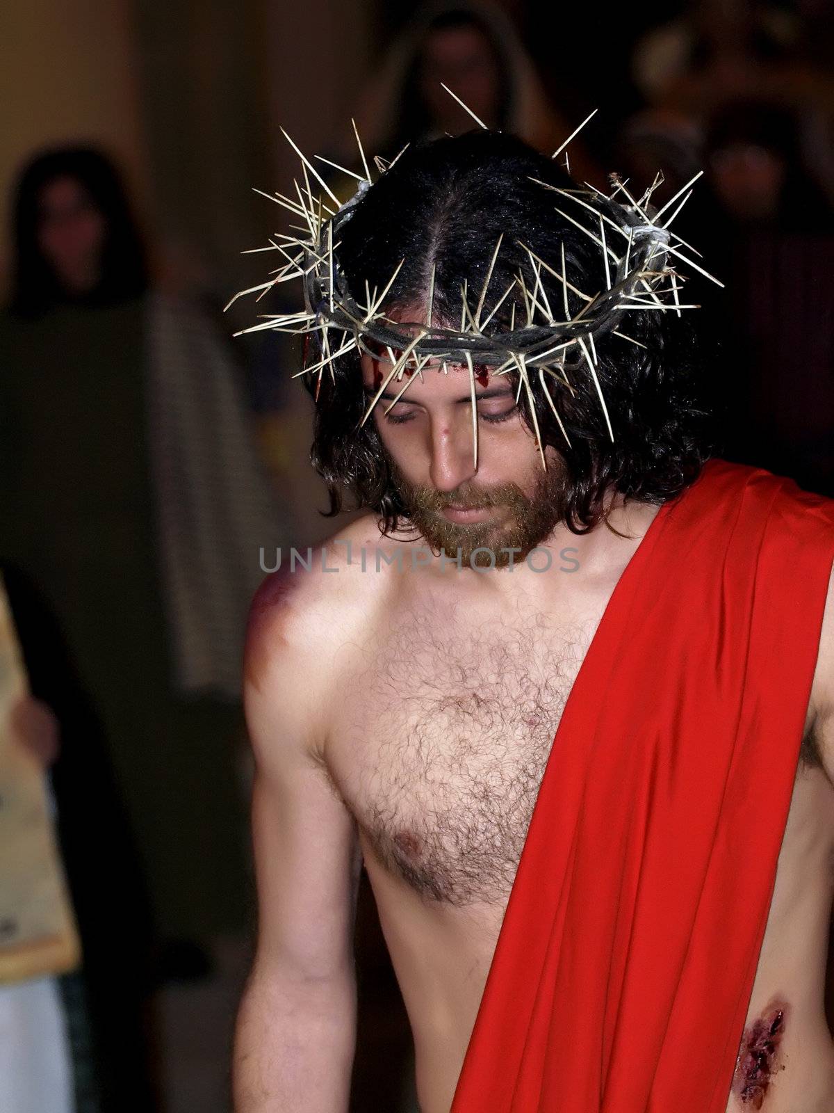 Various Biblical figures from the passion of the Christ during the good Friday procession in Luqa in Malta  