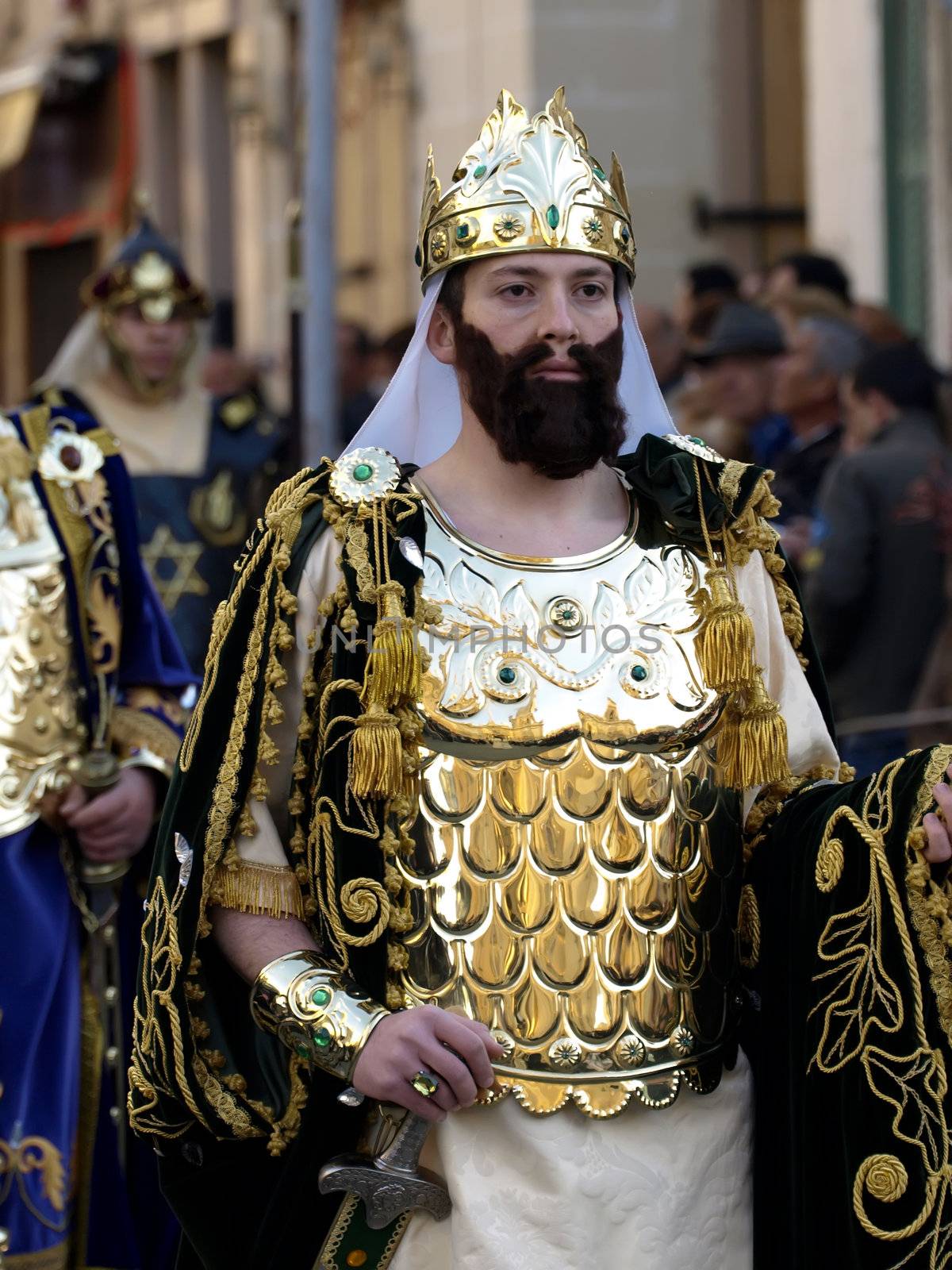 Man dressed up as King Herod during Biblical times in reenactment in Malta