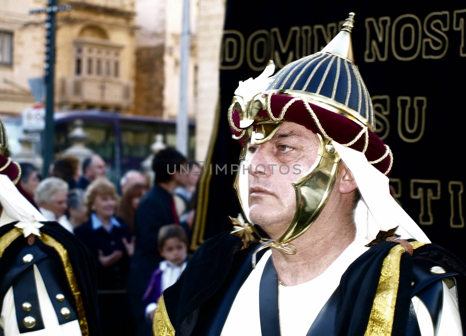 Man dressed up as a soldier of Herod during Biblical times  