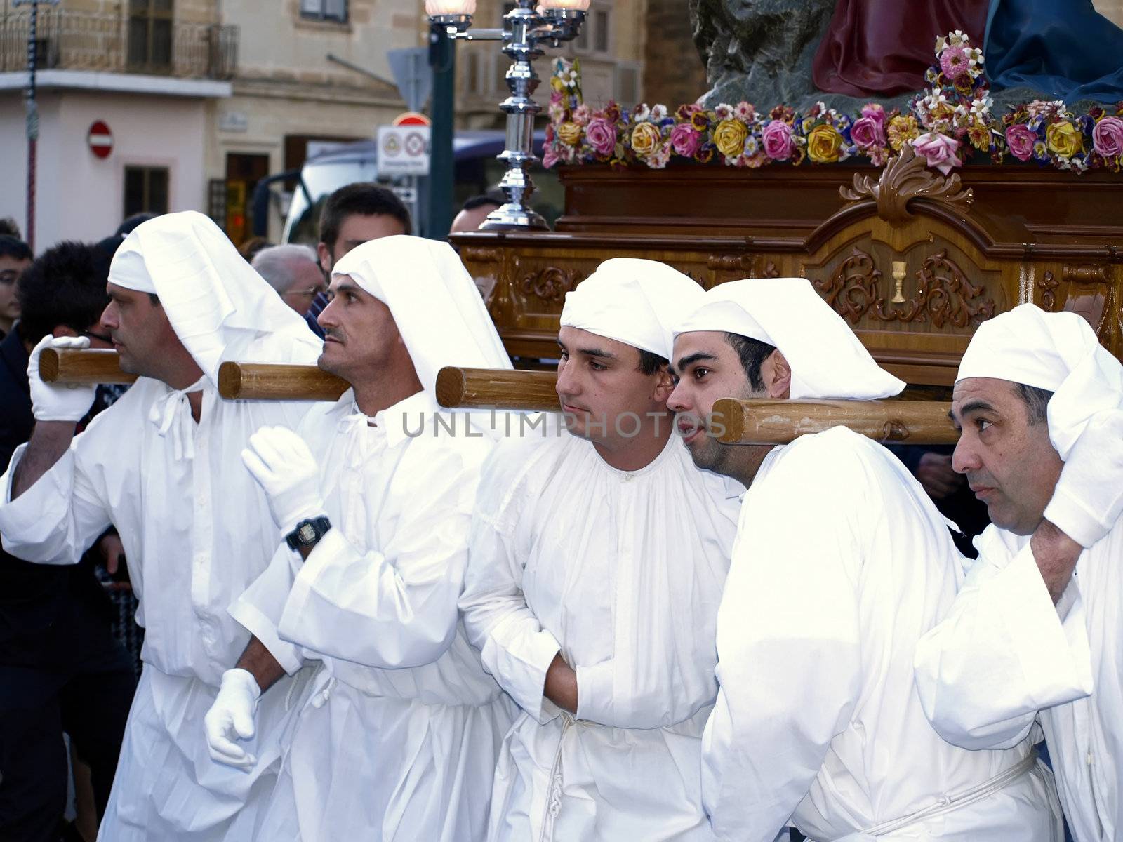 Various Biblical figures from the passion of the Christ during the good Friday procession in Luqa in Malta  