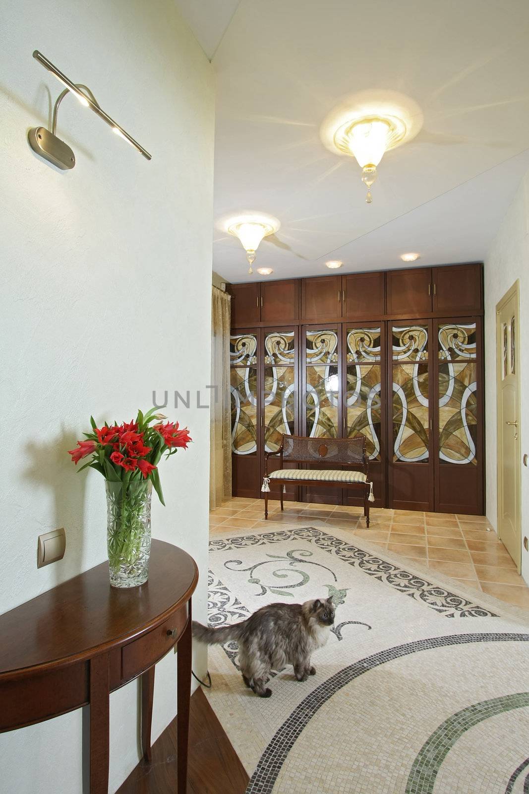 
Spacious hall with a beautiful mosaic ornament on a floor