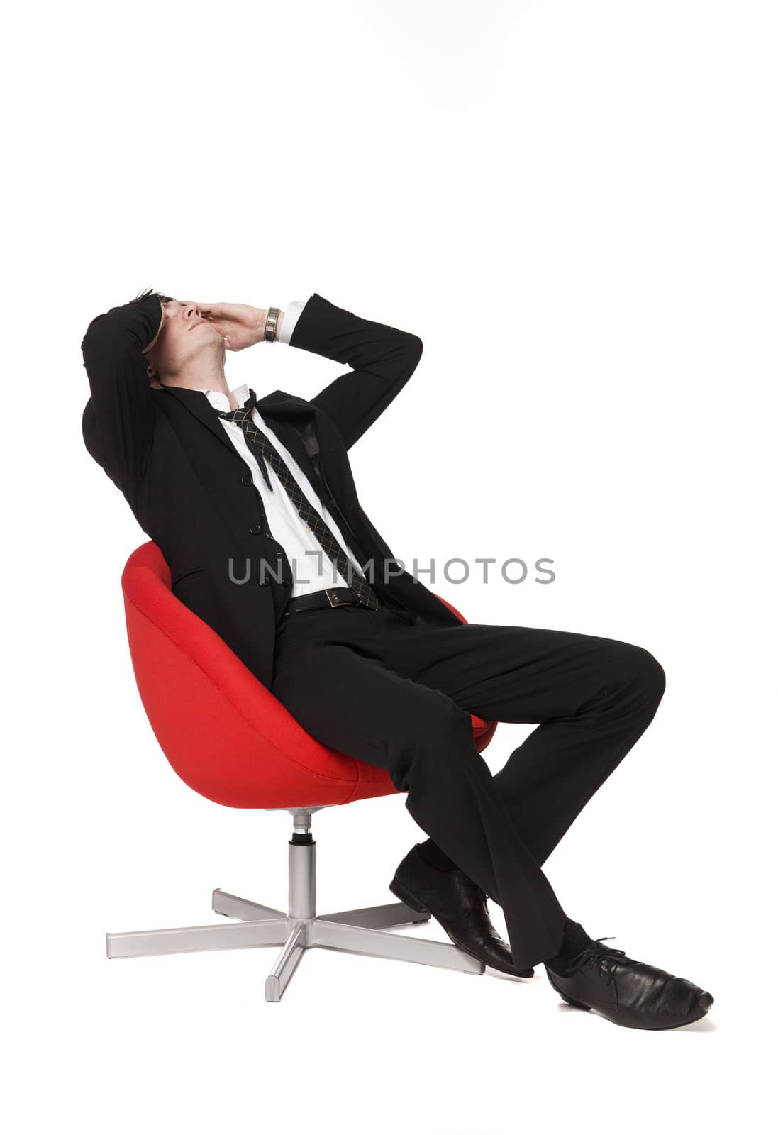 Man in red armchair