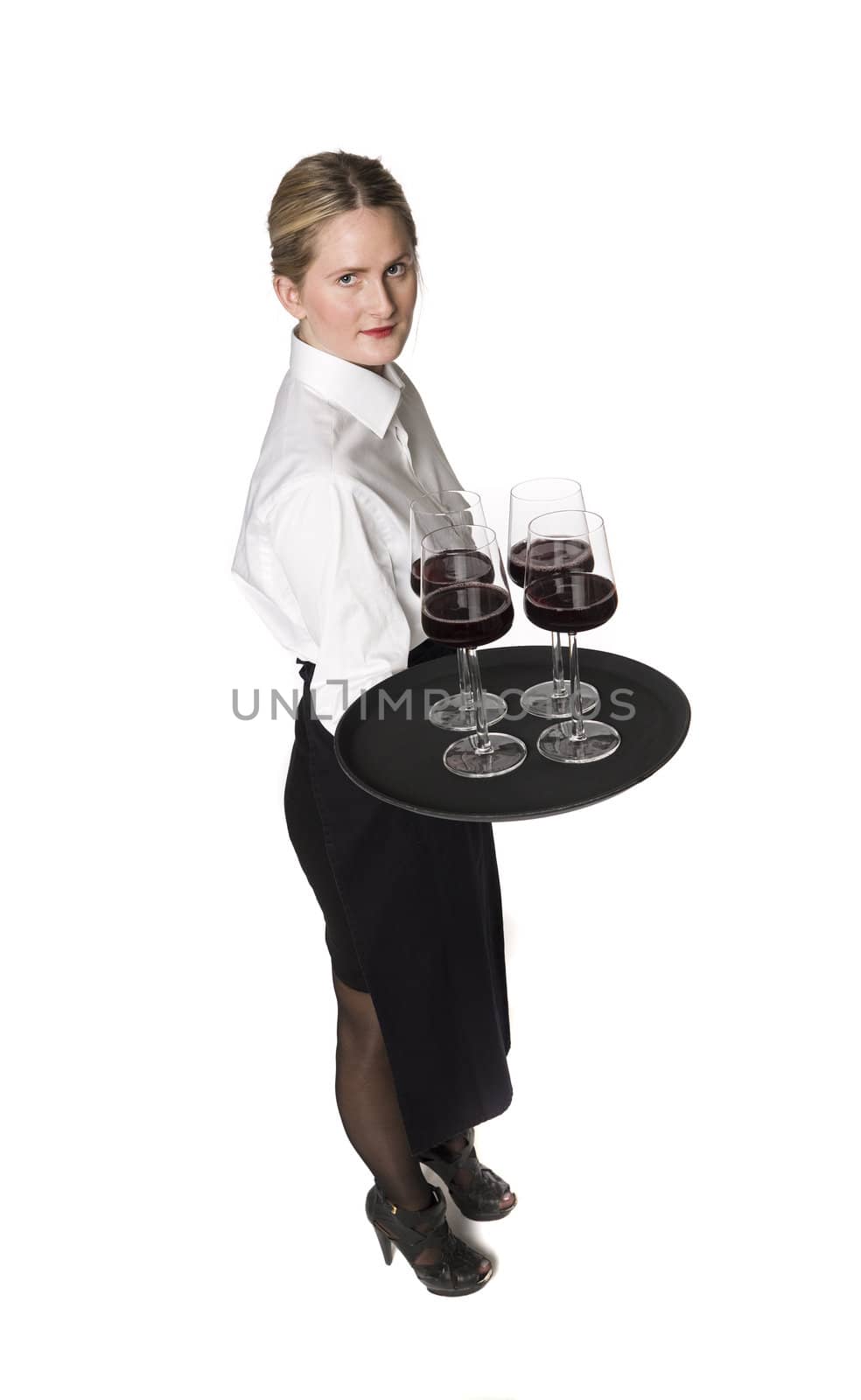 Waitress with a tray of wineglasses by gemenacom