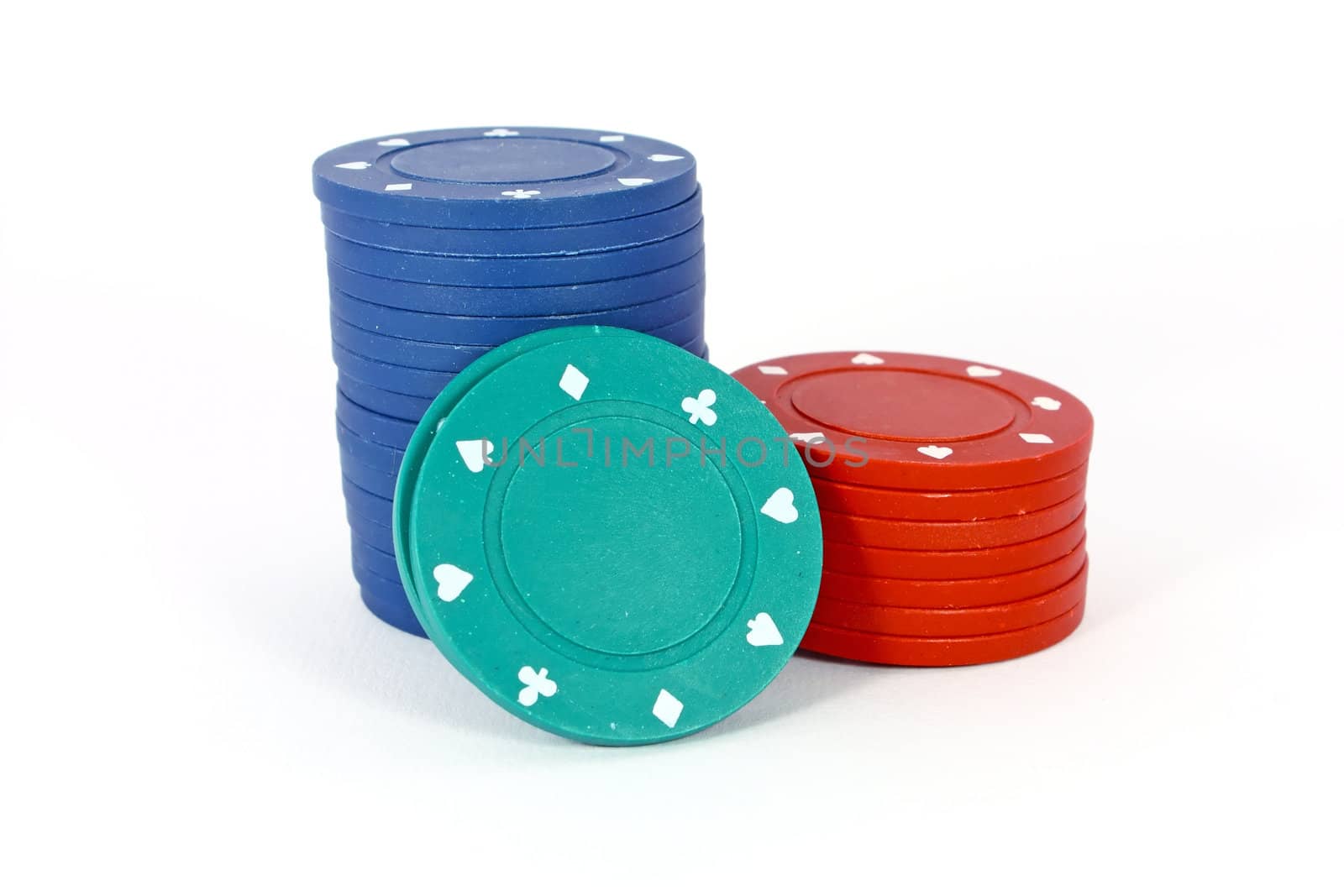 Stack of poker chips isolated om white