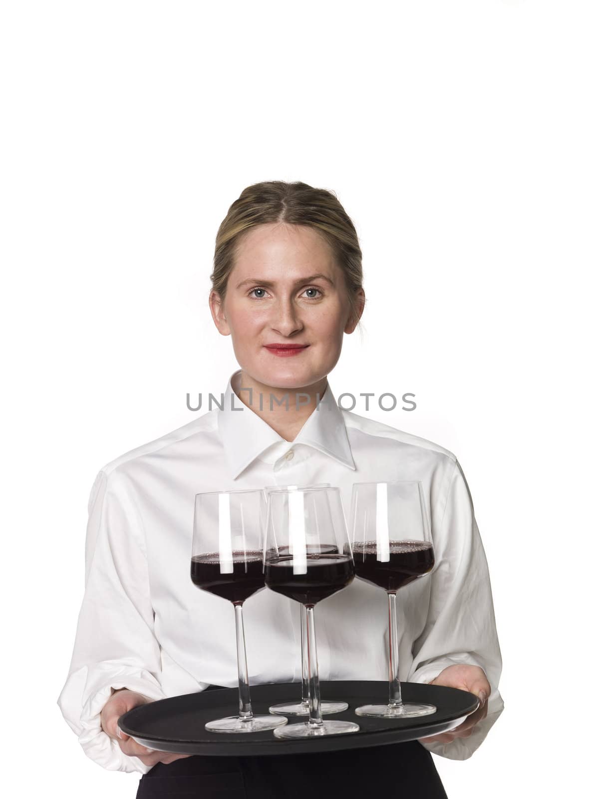 Waitress with a tray of wineglasses