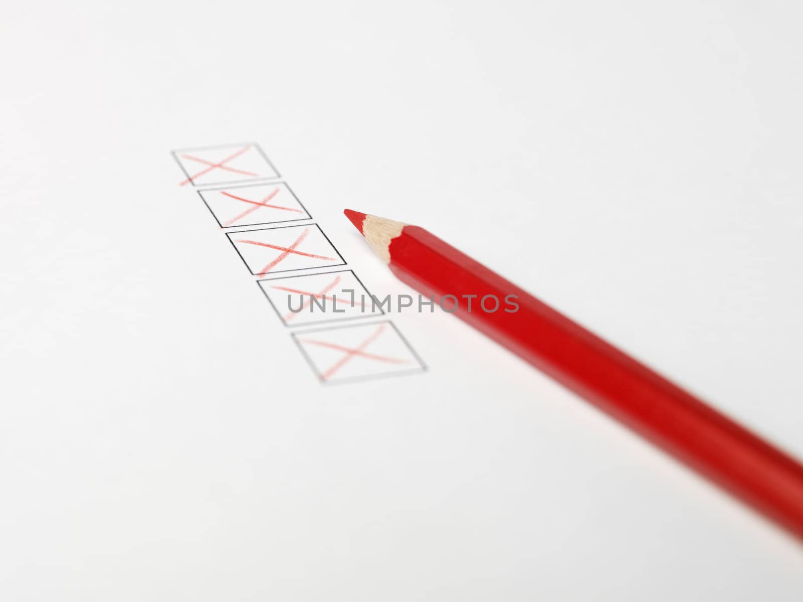 Red pen with check boxes