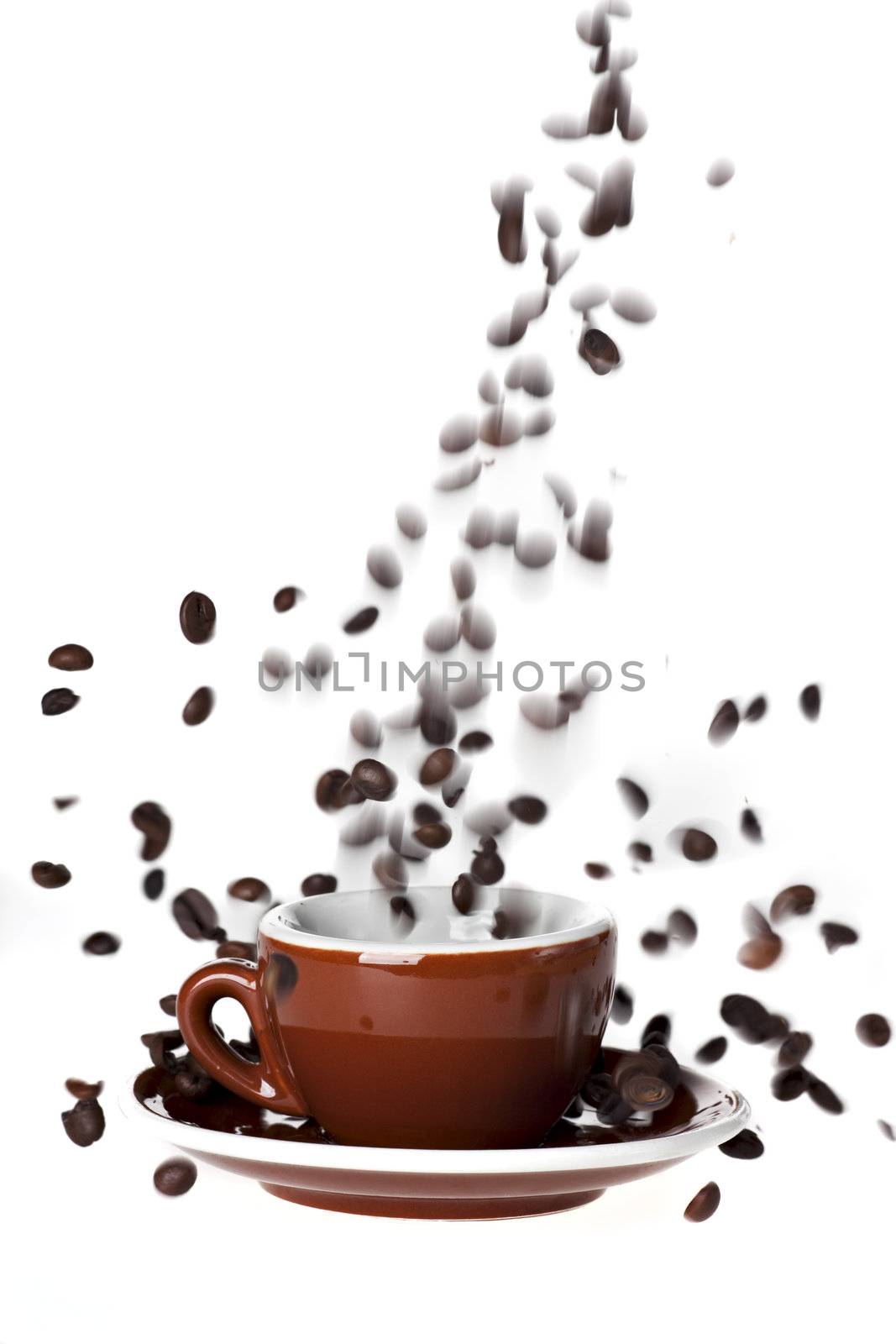 coffee bean splash isolated on white