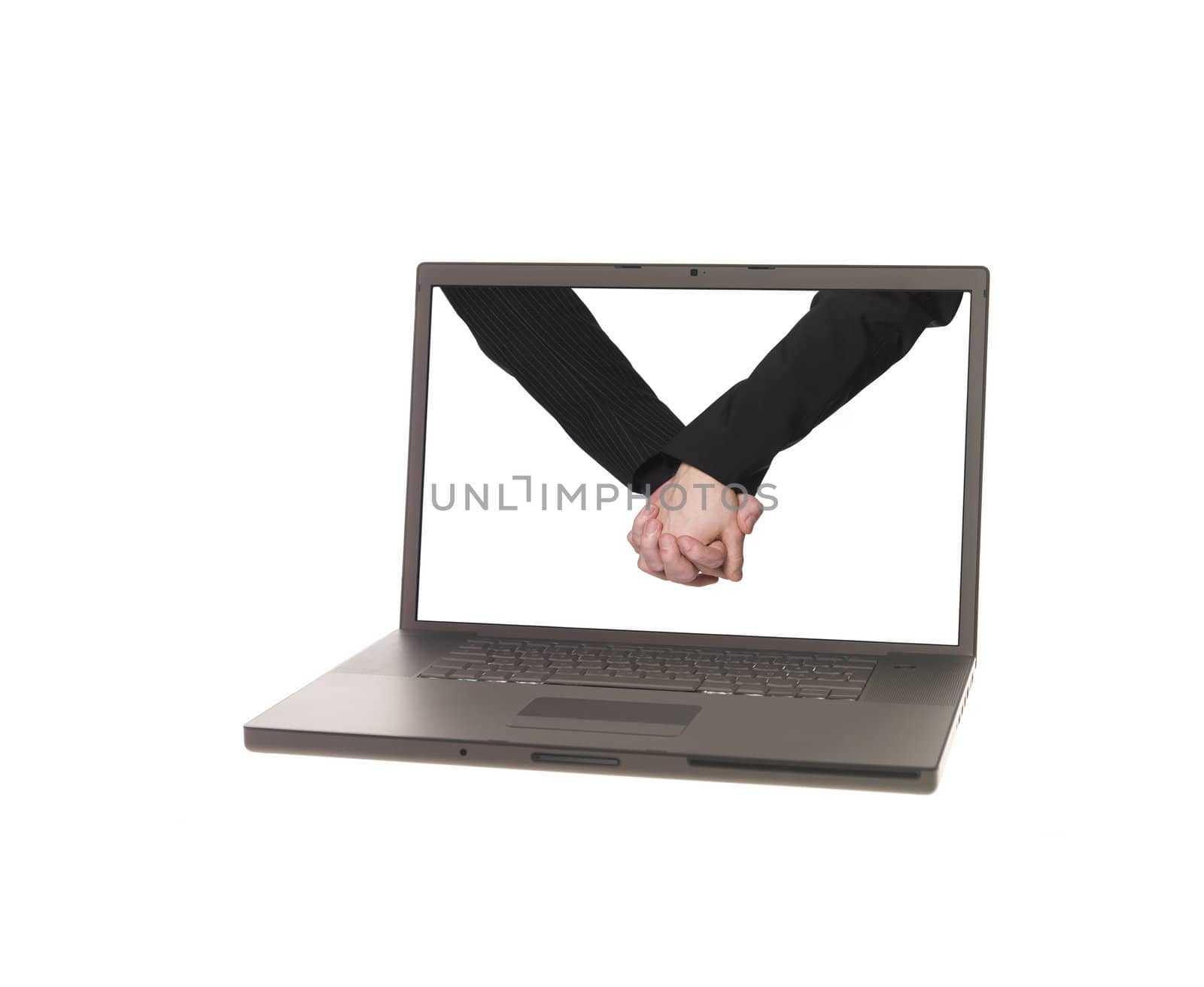 Laptop displaying two men holding hands