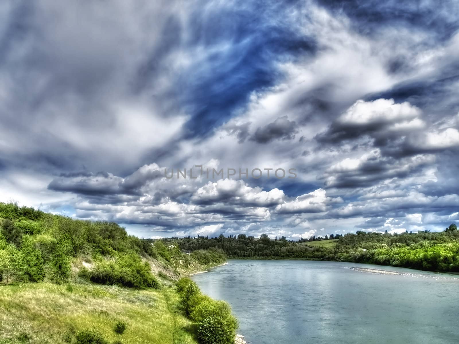 River and skyscape in mid summer.