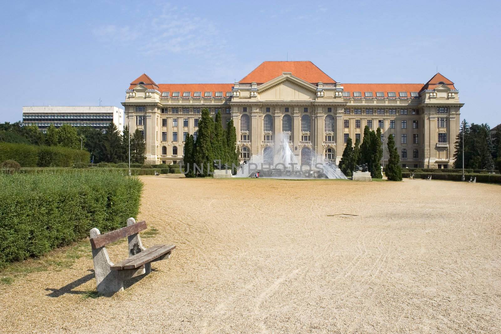 Main entrance of Debrecen University, Hungary at summer time