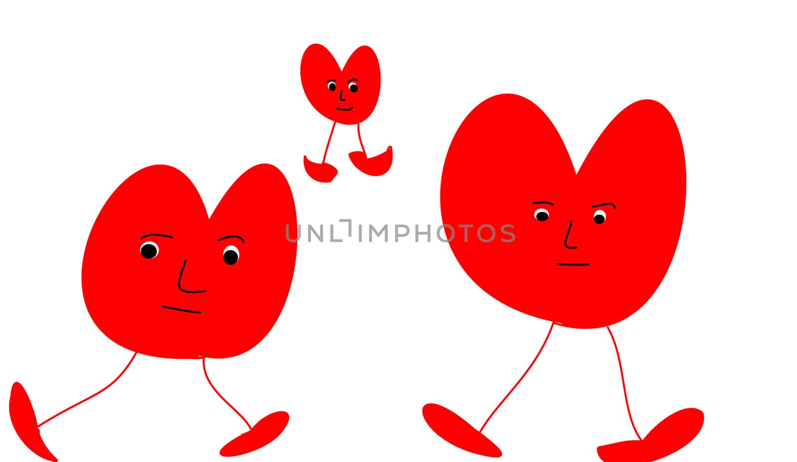 the three hearts with face on white background
