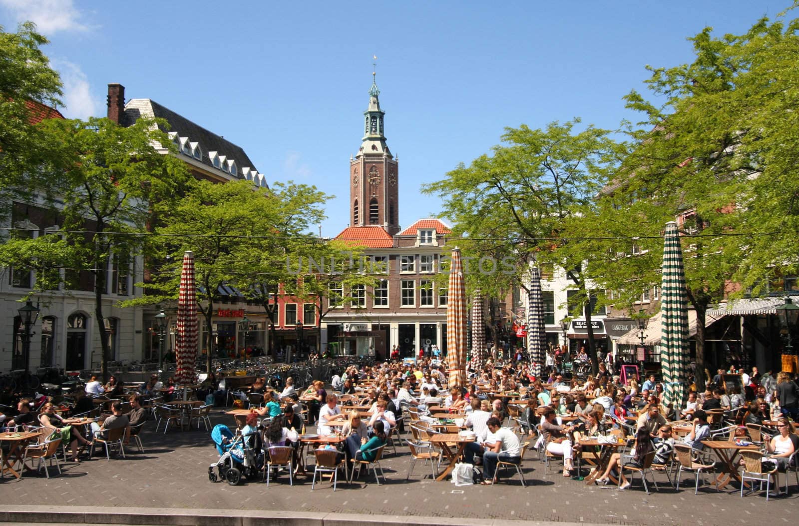 People sitting outside a cafe in The Hague, Holland