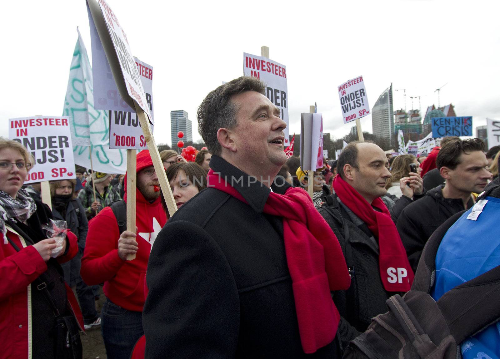 Politician Emiel Roemer of the Socialist Party at a demonstration of students against the government