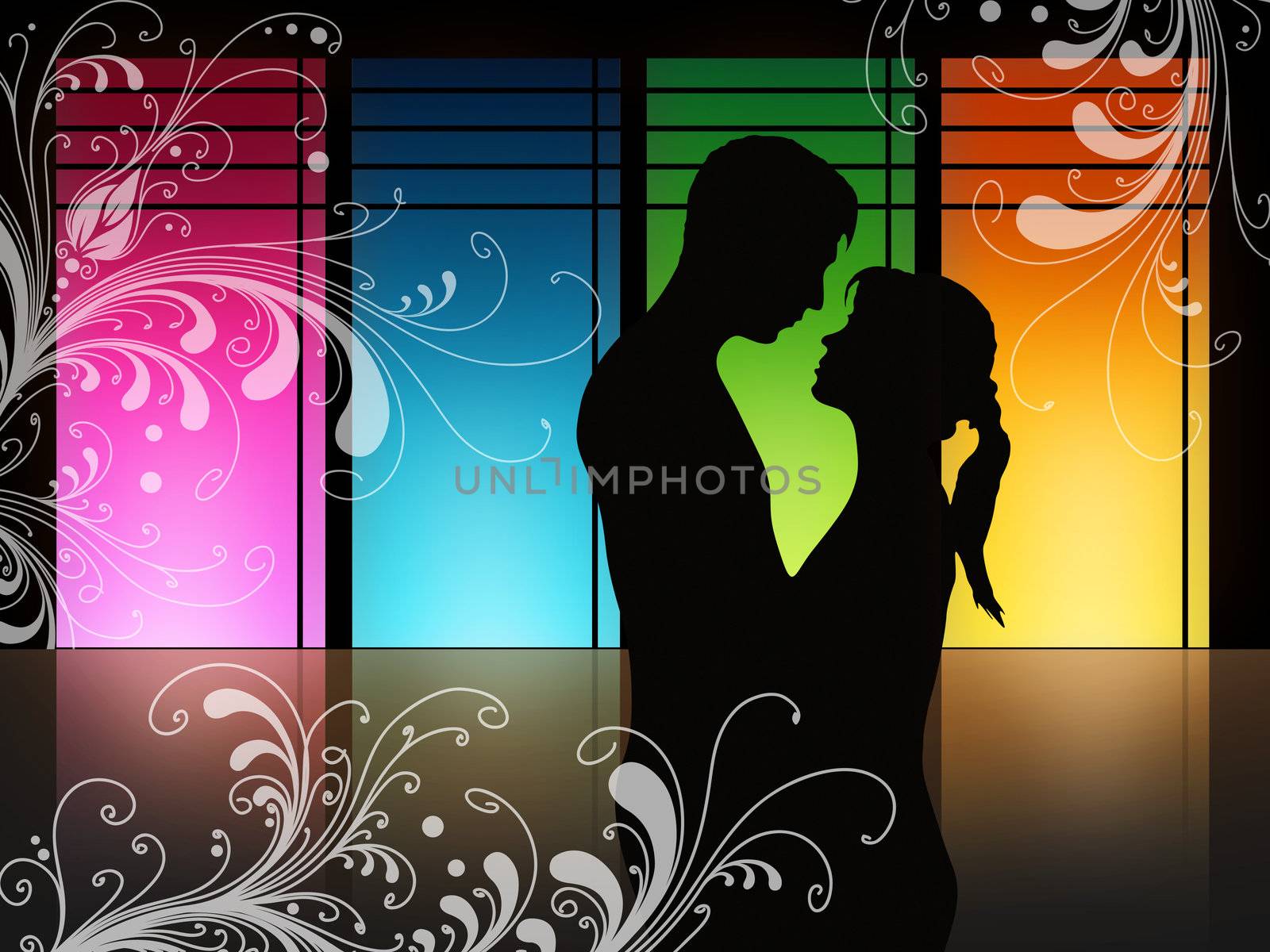 couple is dancing in front of a high window