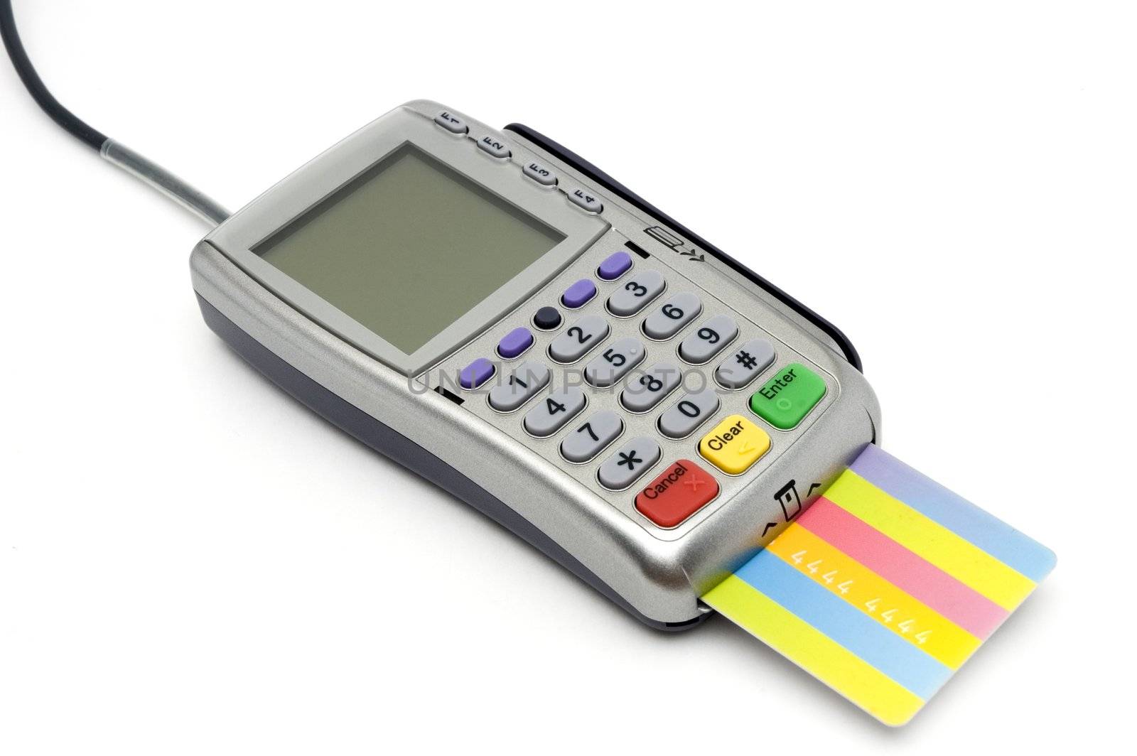 Modern POS terminal with credit card inserted