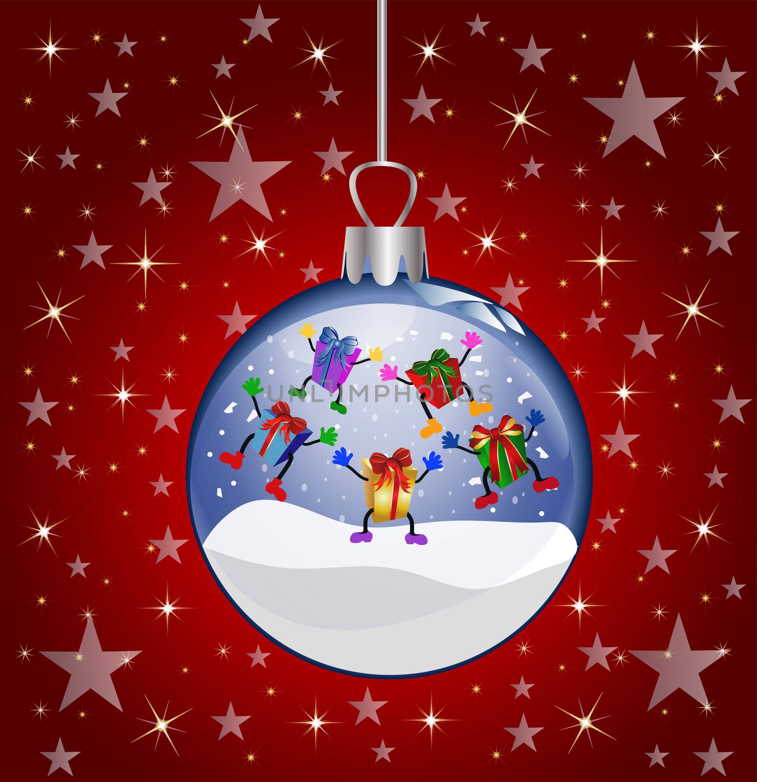 christmas glass ball with jumping presents by peromarketing