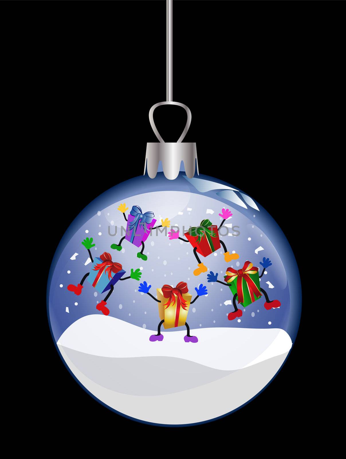 christmas glass ball with jumping presents by peromarketing