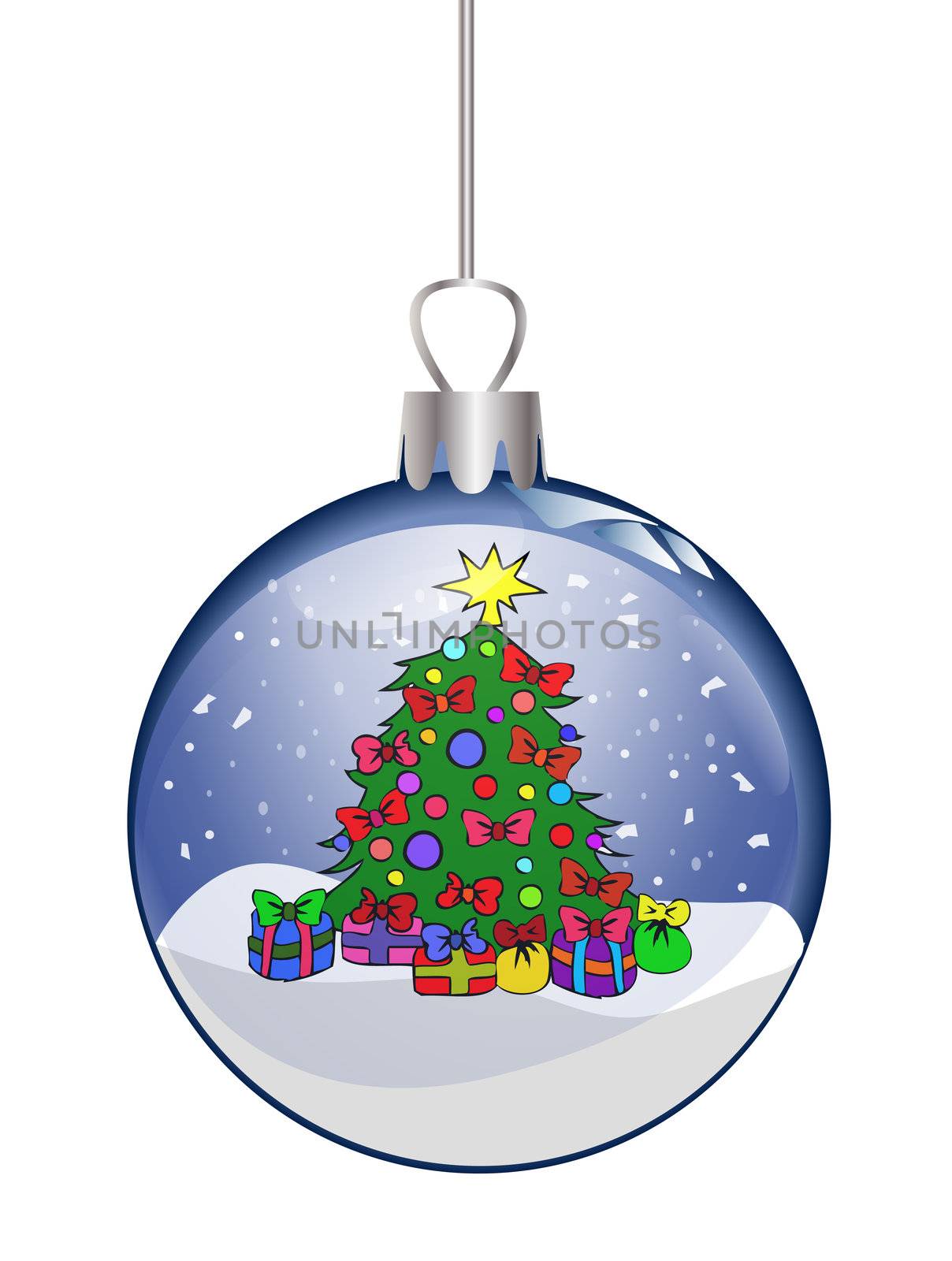 illustration of a christmas glass ball with colorful tree
