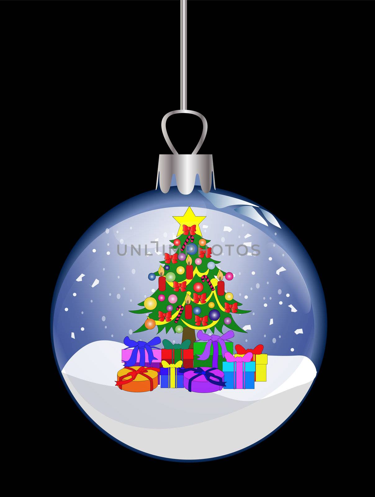 illustration of a christmas glass ball with colorful tree by peromarketing