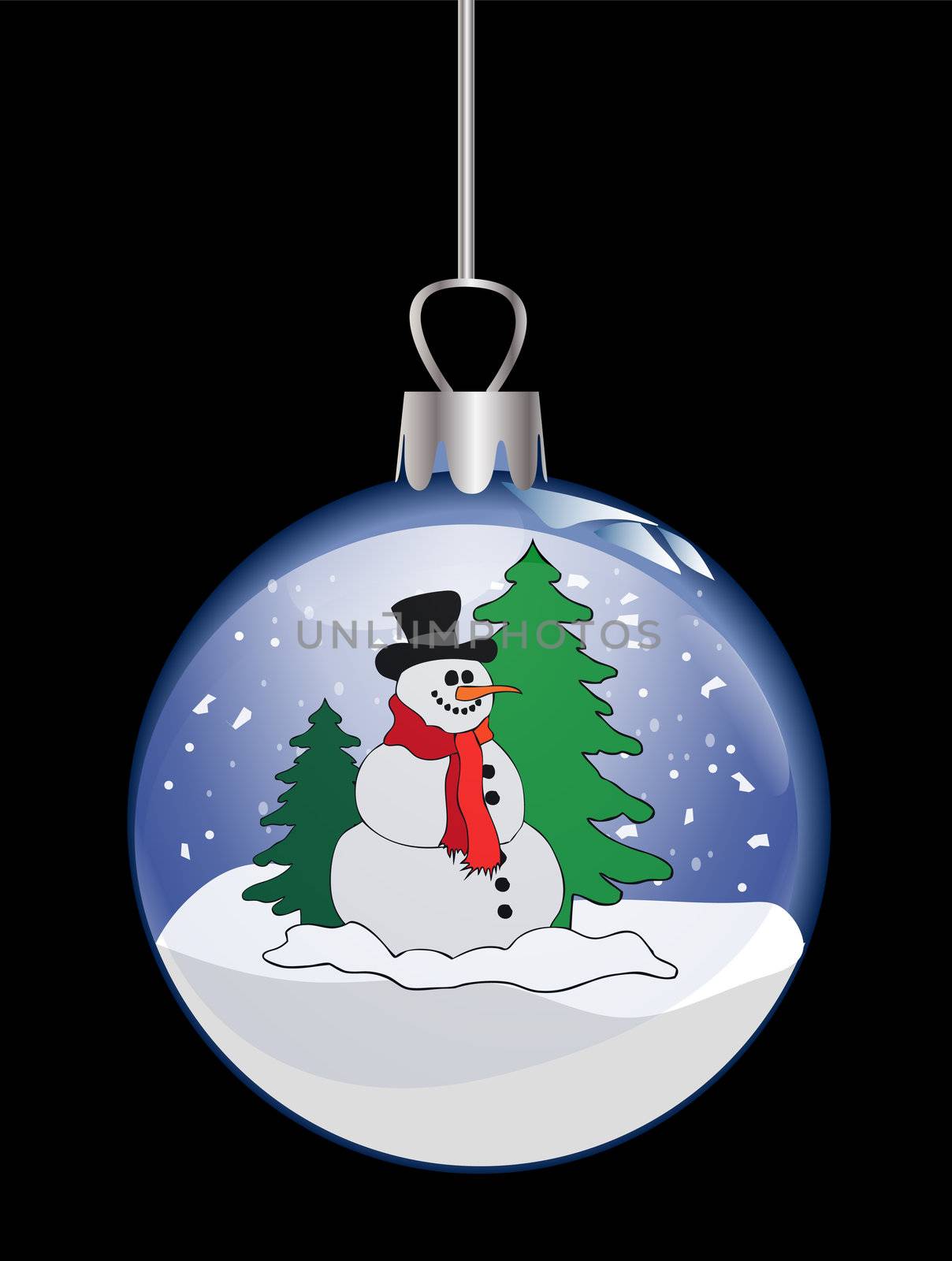illustration of a christmas glass ball with snowman