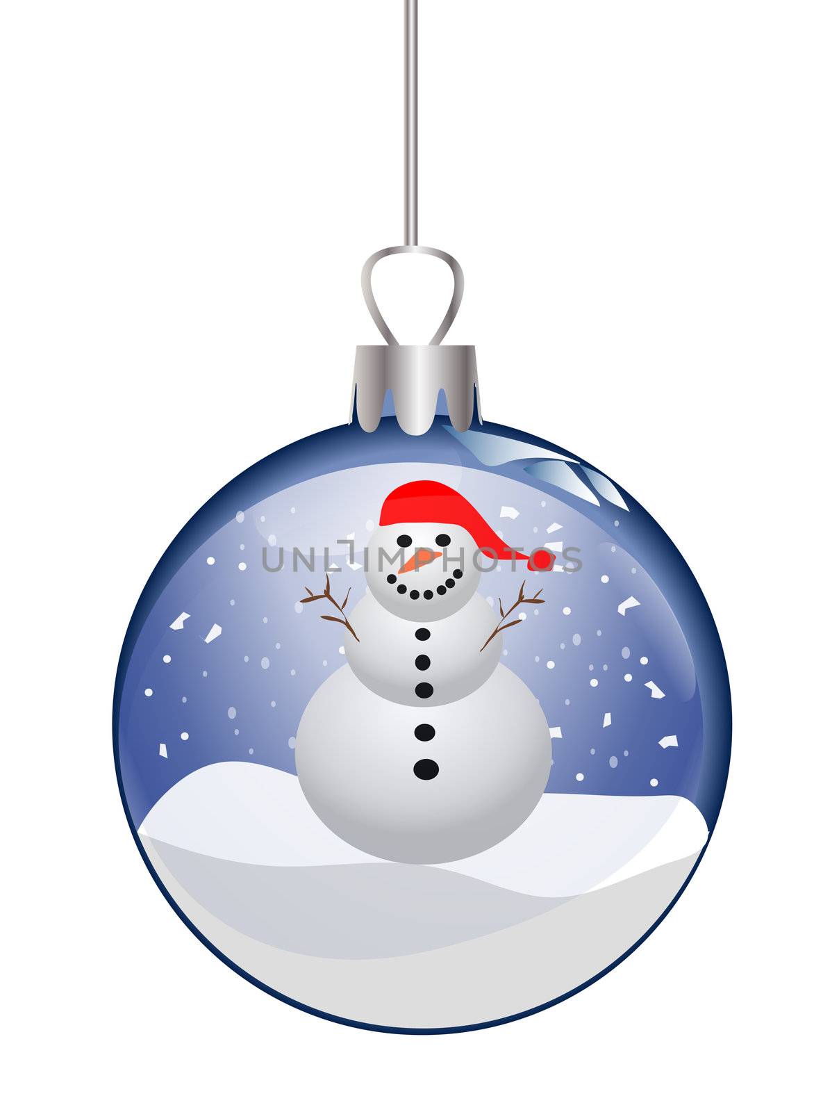 illustration of a christmas glass ball with snowman