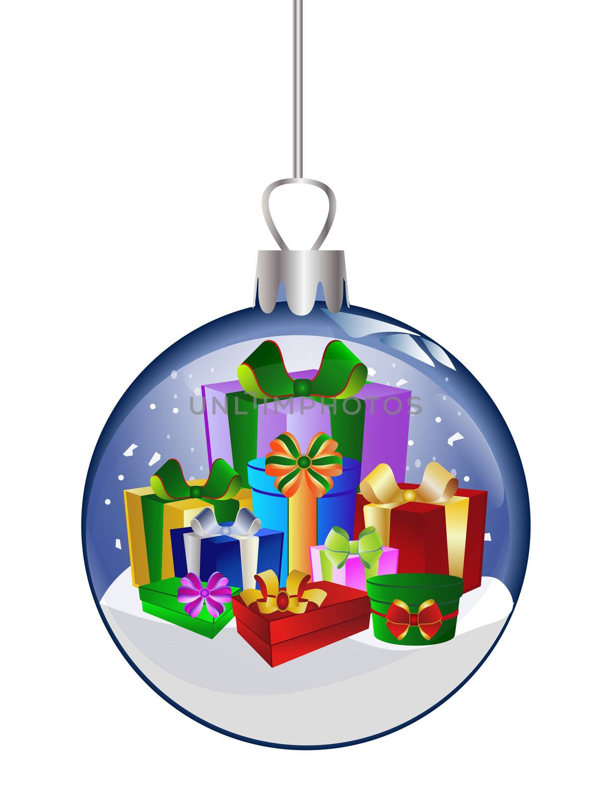 illustration of a christmas glass ball with presents by peromarketing