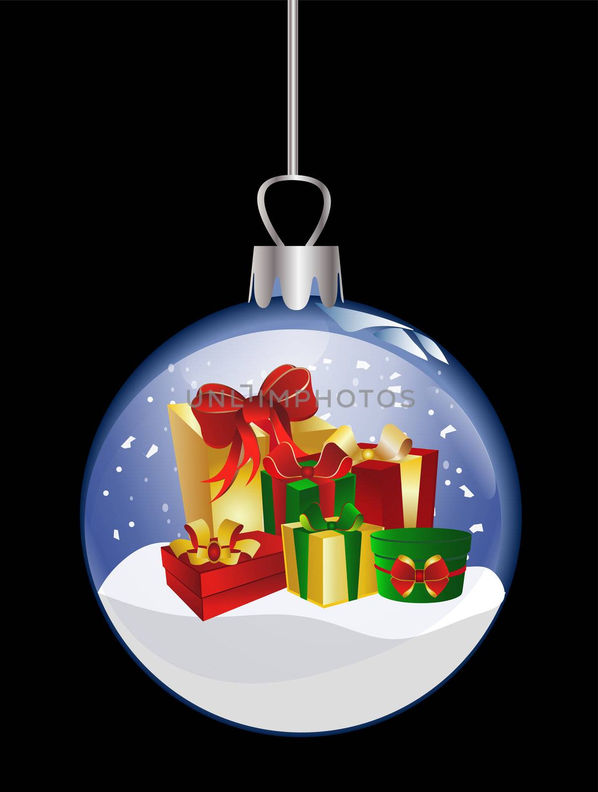 illustration of a christmas glass ball with presents by peromarketing