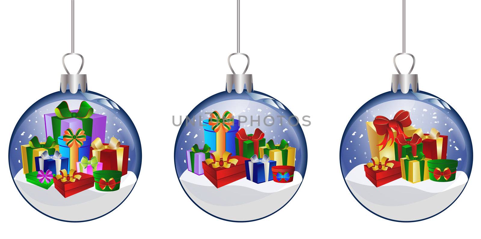 illustration of a christmas glass balls with presents