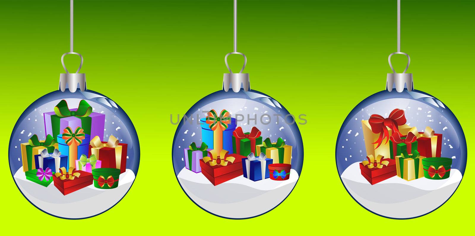 illustration of a christmas glass balls with presents