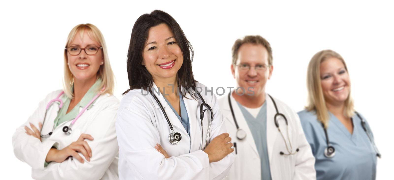 Hispanic Female Doctor and Colleagues by Feverpitched