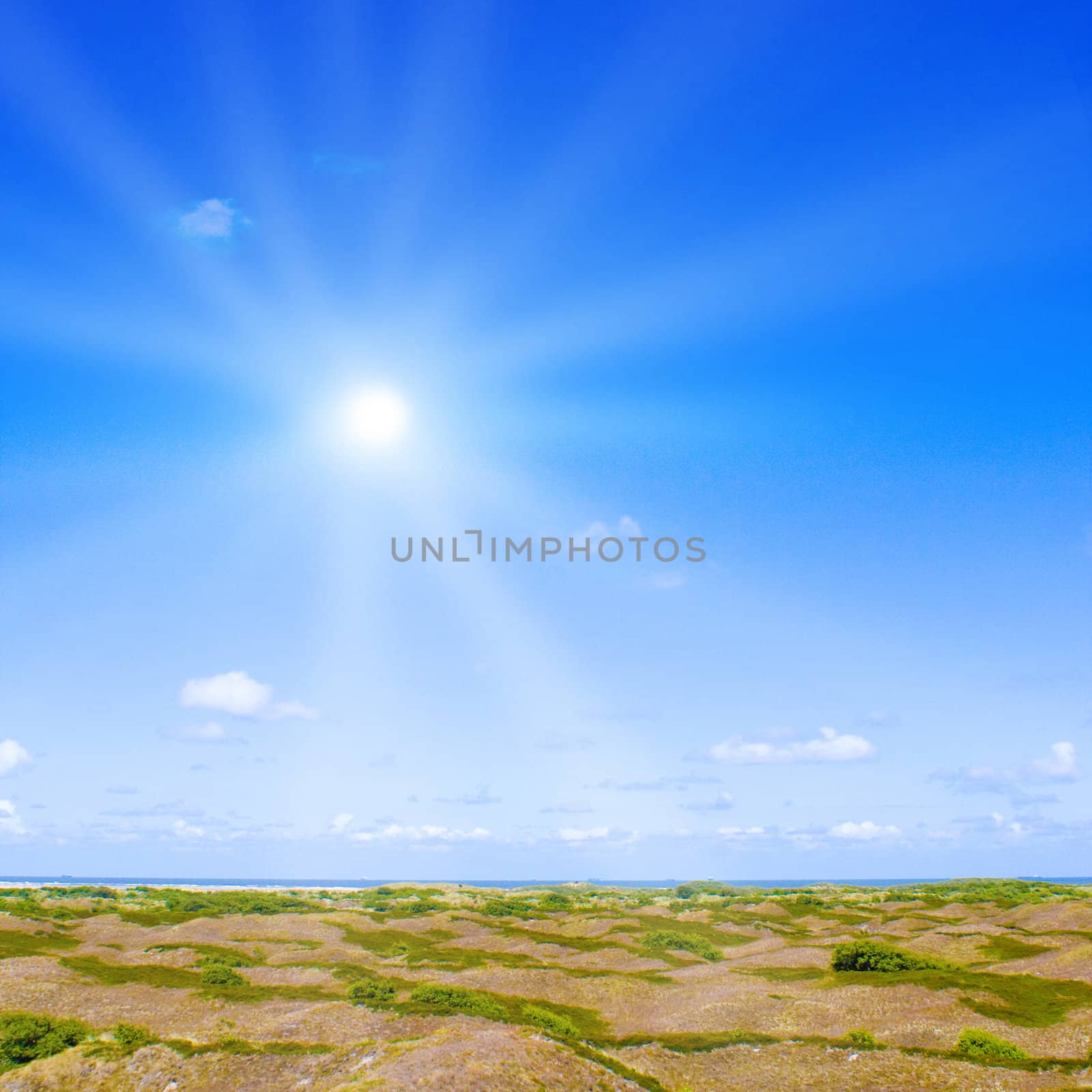 Idyllic dunes with sunlight by juweber