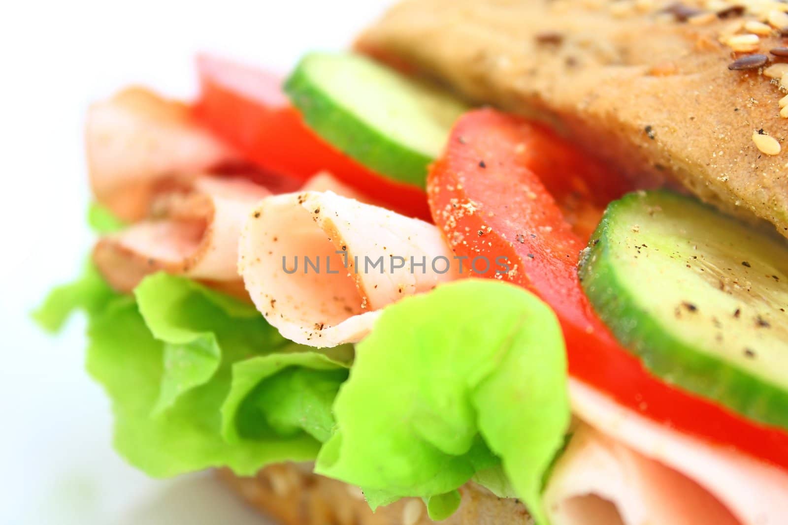 Fresh sandwich with ham and cheese and vegetables by juweber