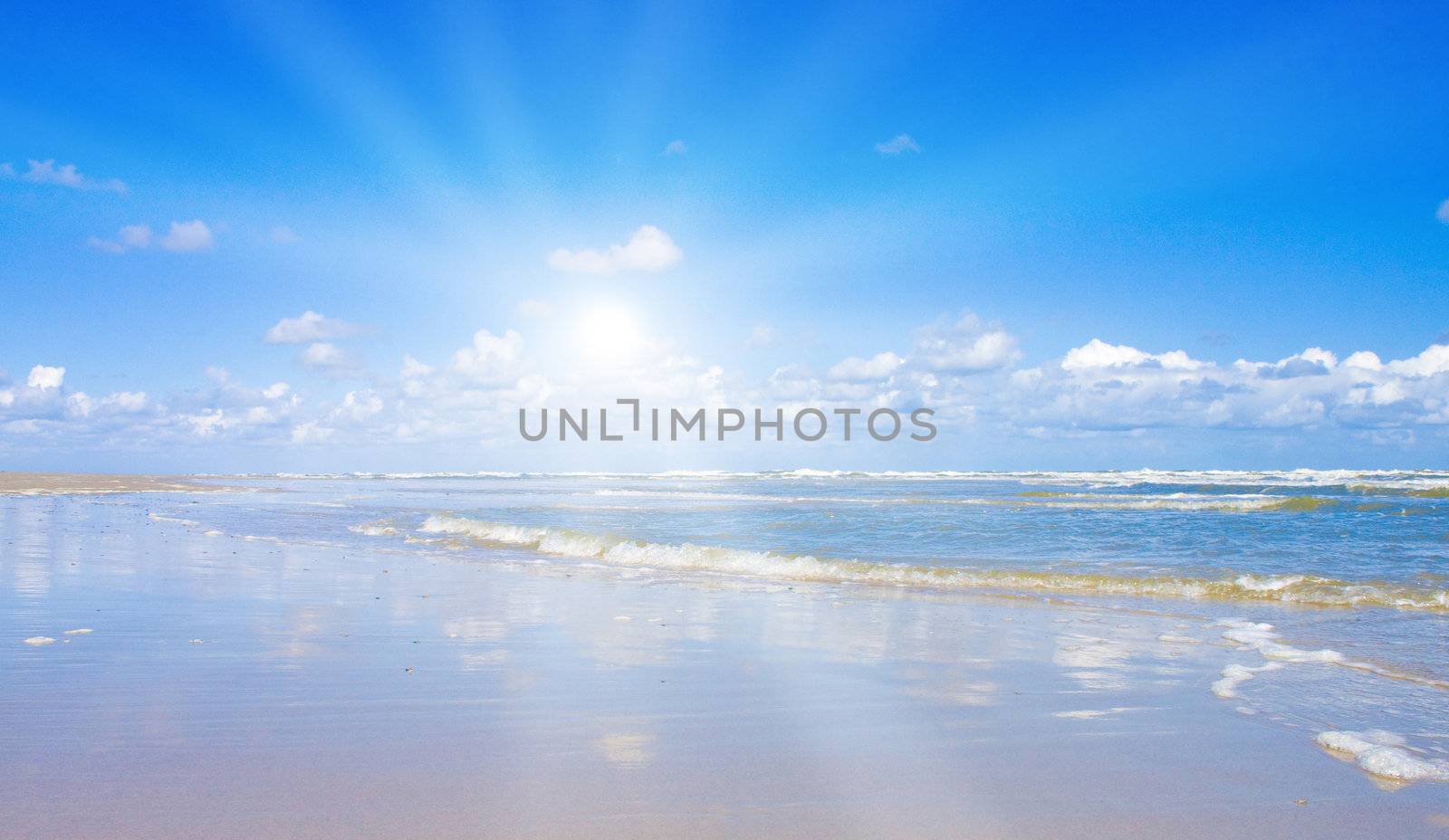 Beautiful beach with sunlight by juweber