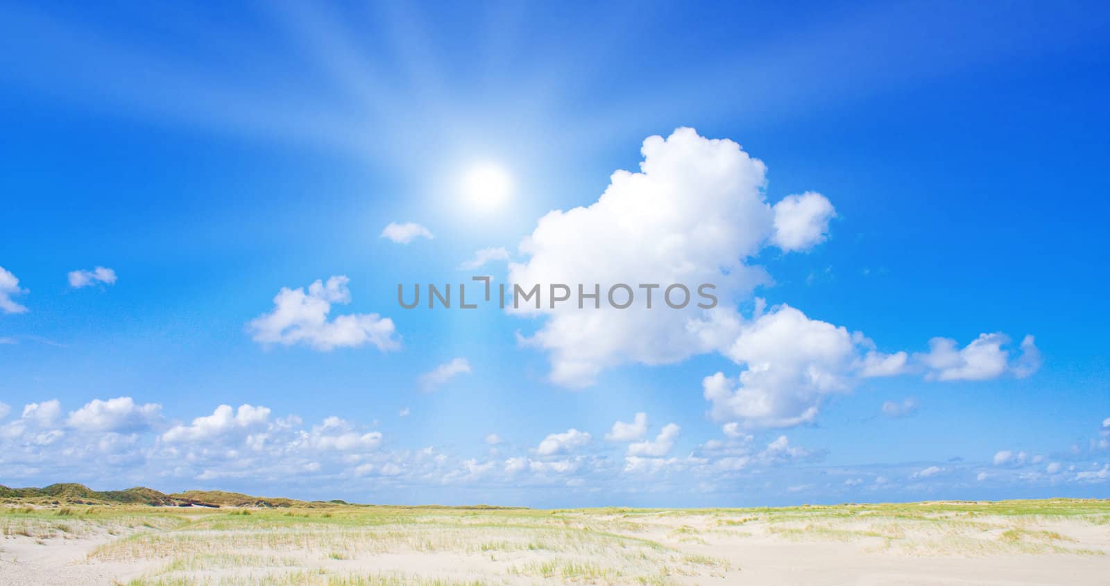 Beach and dunes with beautiful sunlight