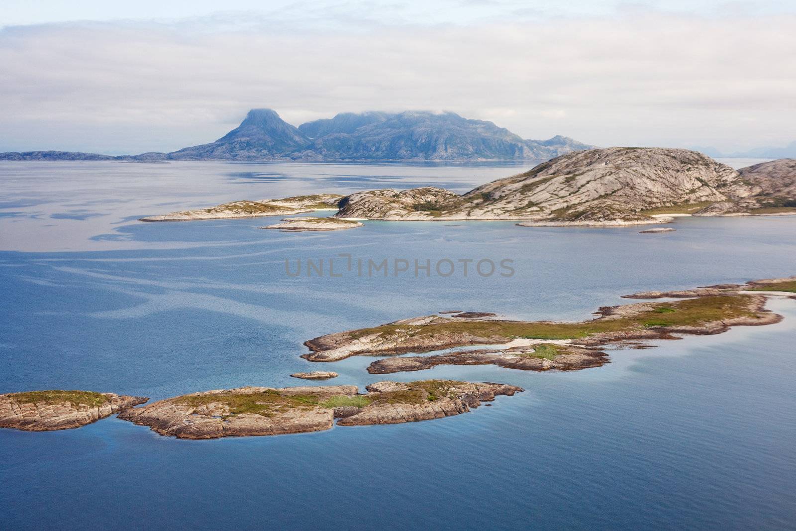 An aerial of the coast of northern Norway