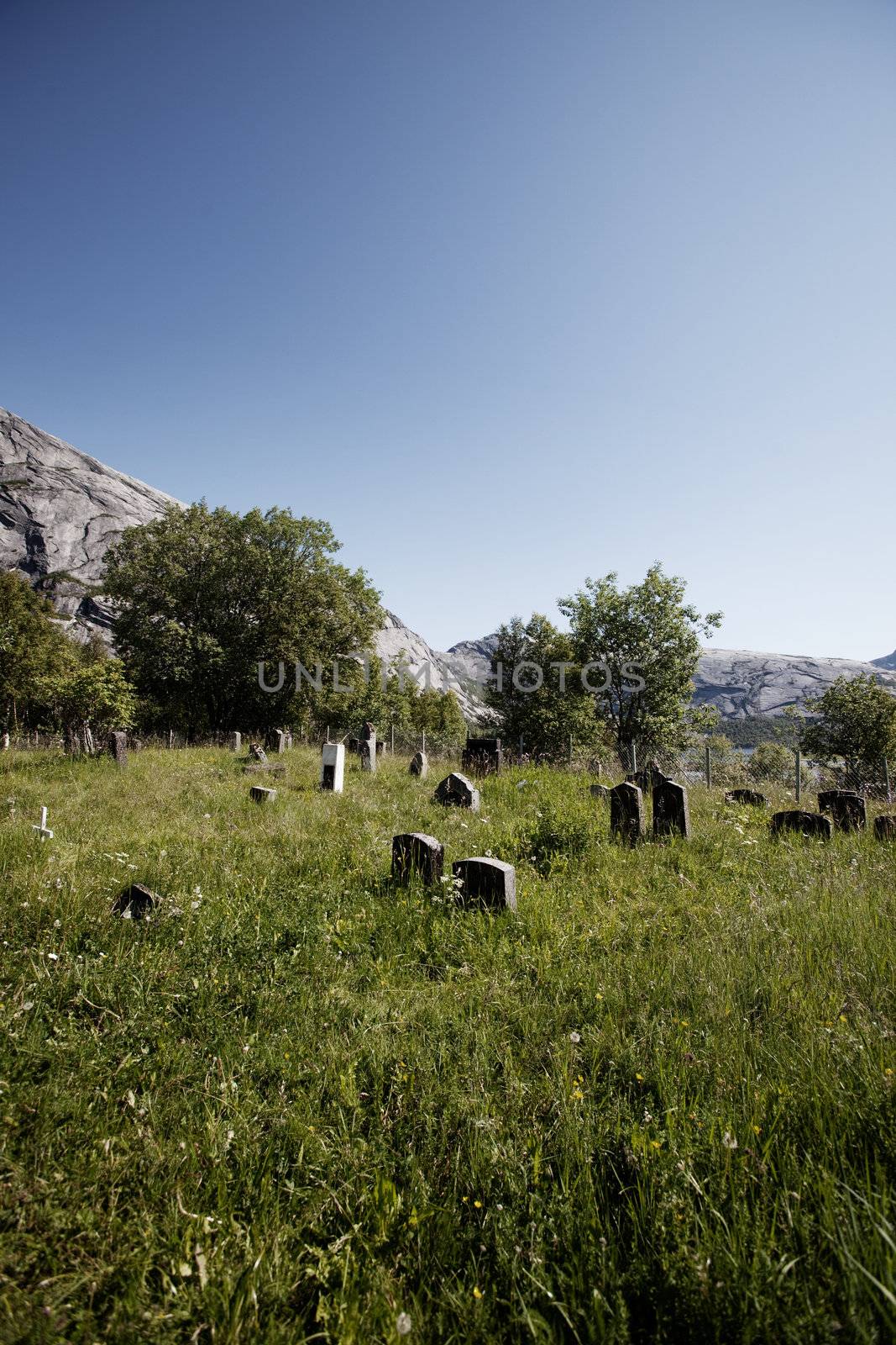 An old abandoned graveyard in the mountains