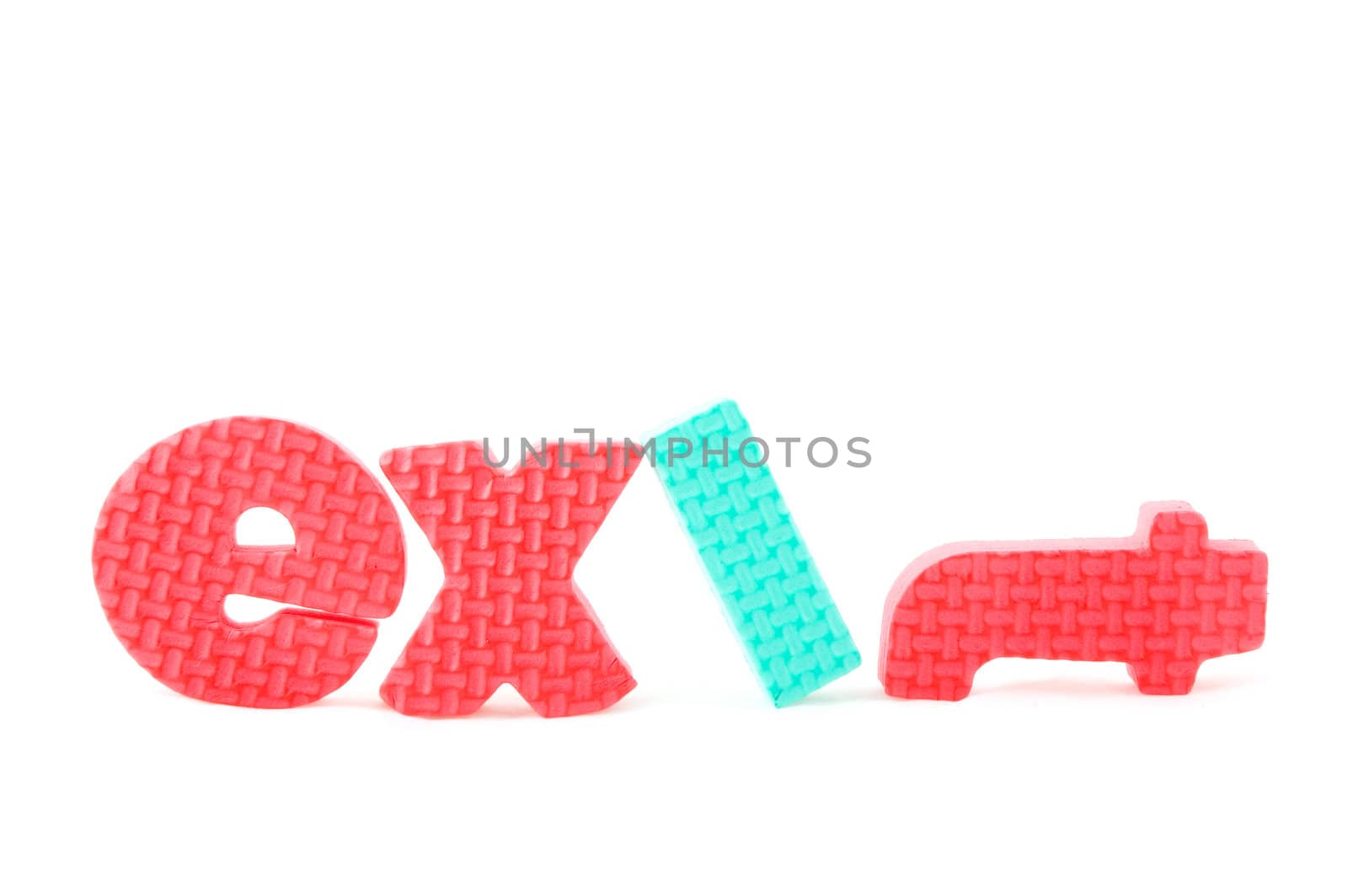 colorful letters with exit isolated on white background 